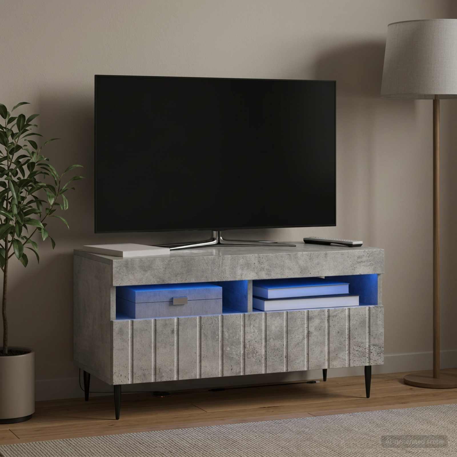 LED televizoriaus spintelė Betono pilka Apdirbta mediena