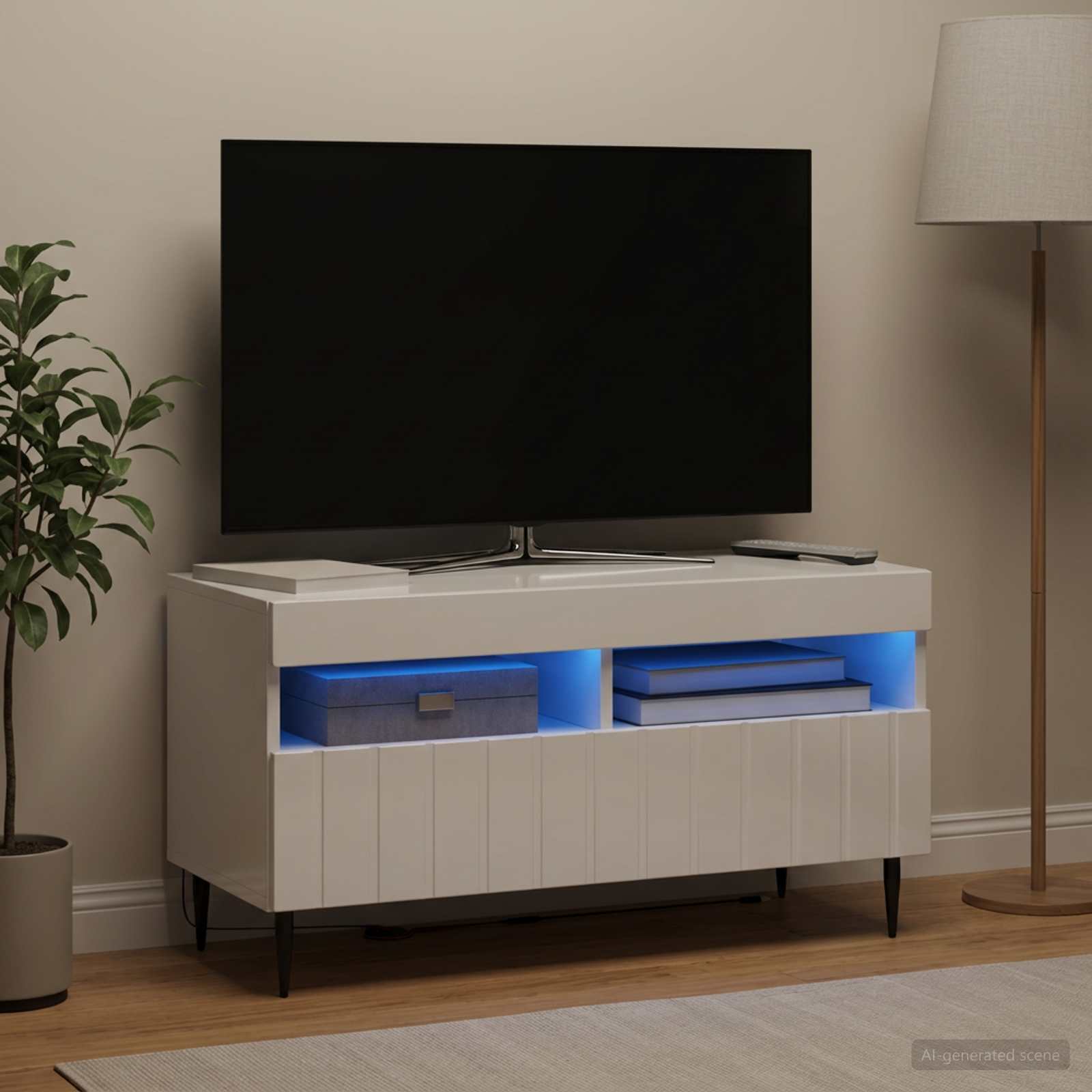 LED televizoriaus spintelė Itin blizgi balta Apdirbta mediena