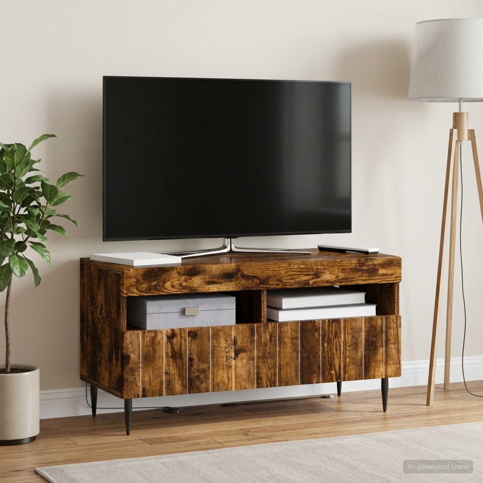 LED televizoriaus spintelė Dūminio ąžuolo Apdirbta mediena