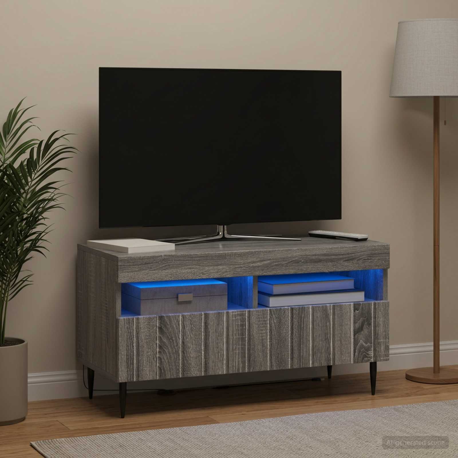 LED televizoriaus spintelė Pilka Sonoma Apdirbta mediena