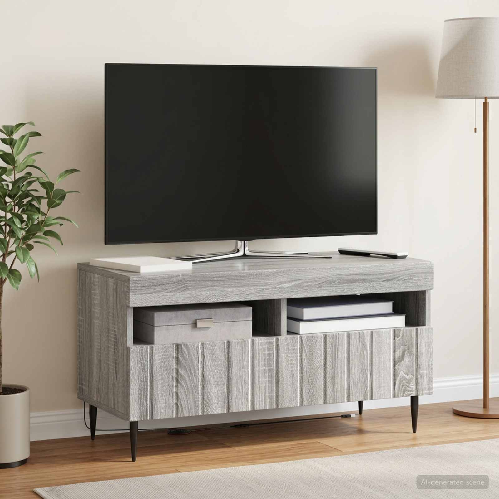 LED televizoriaus spintelė Pilka Sonoma Apdirbta mediena