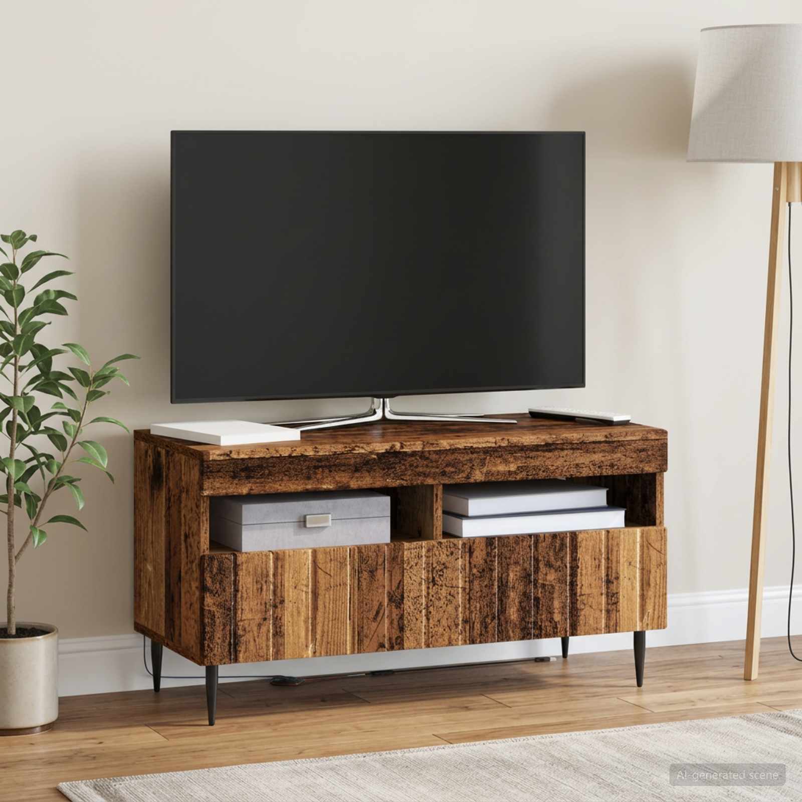 LED televizoriaus spintelė Sendintos medienos Apdirbta mediena