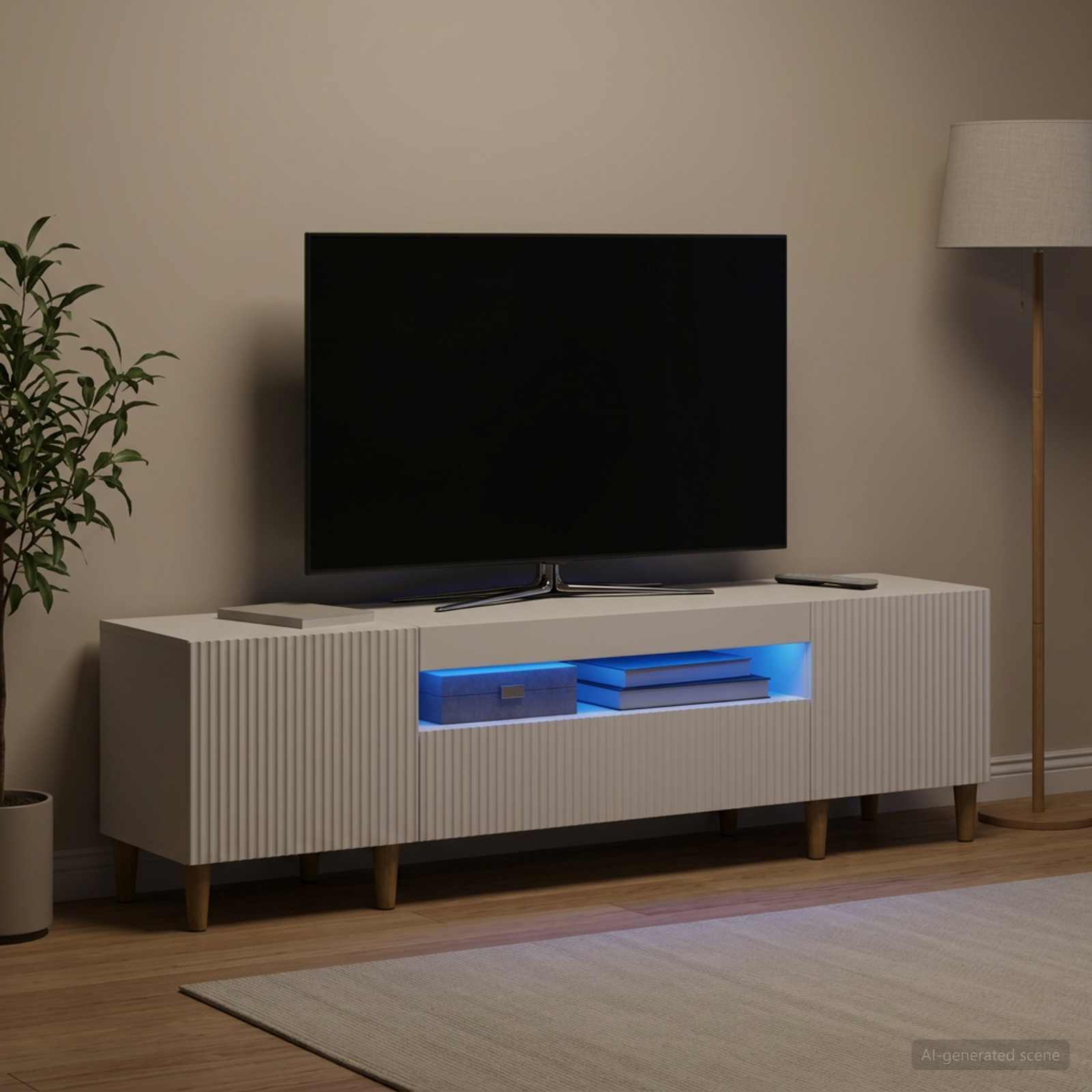 LED televizoriaus spintelė Balta Apdirbta mediena