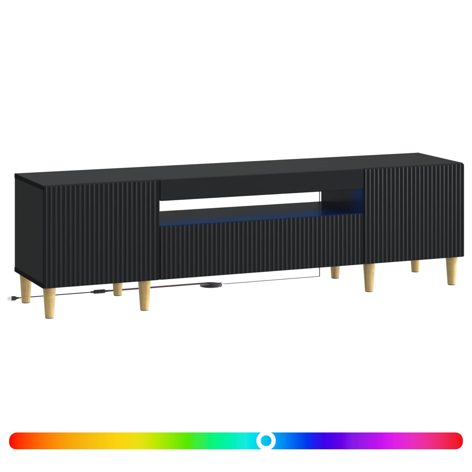 LED televizoriaus spintelė Juoda Apdirbta mediena