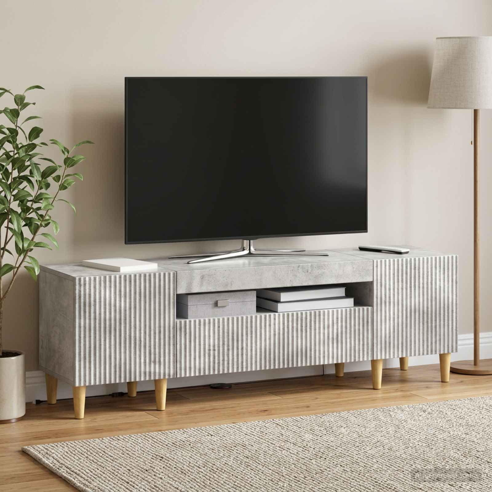 LED televizoriaus spintelė Betono pilka Apdirbta mediena