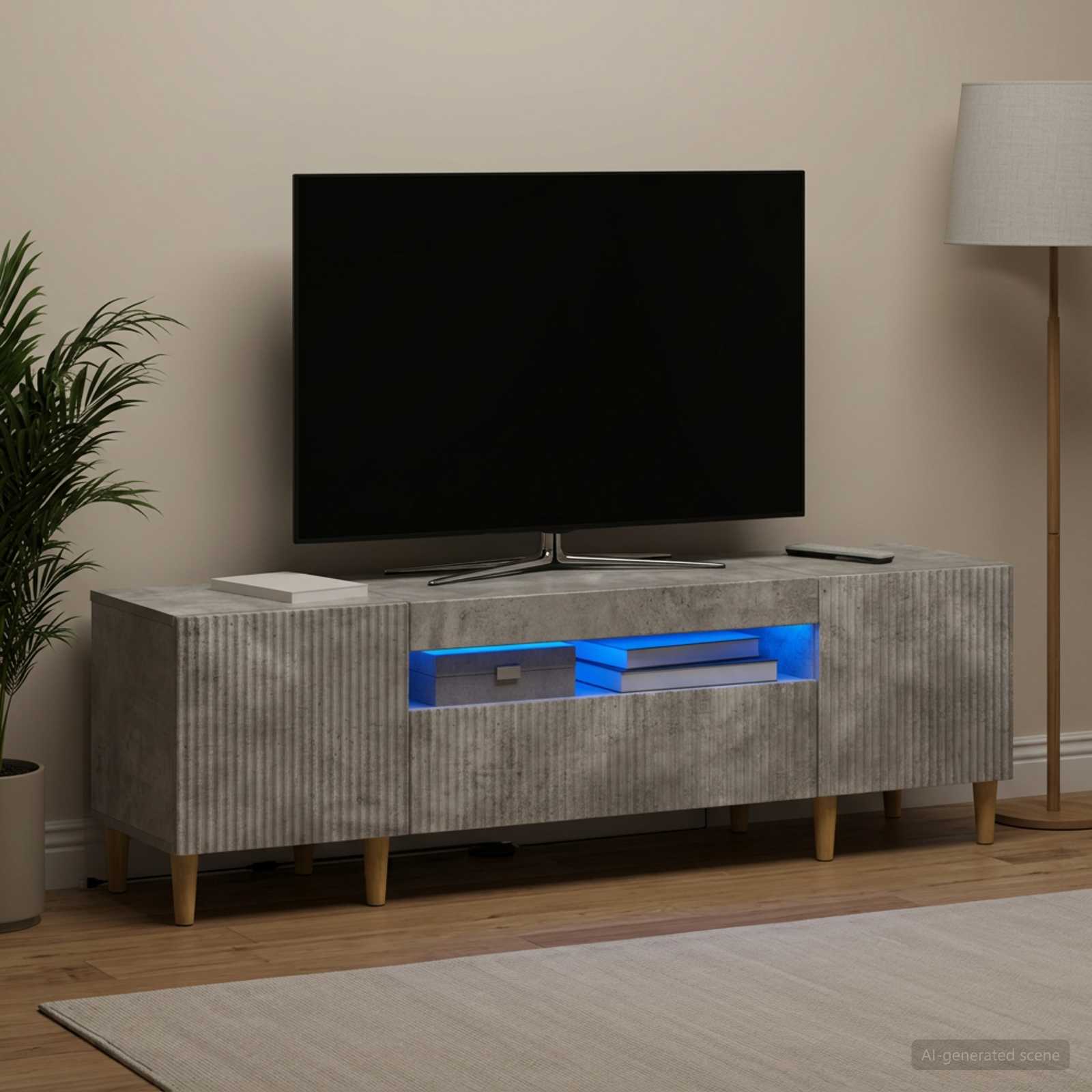 LED televizoriaus spintelė Betono pilka Apdirbta mediena