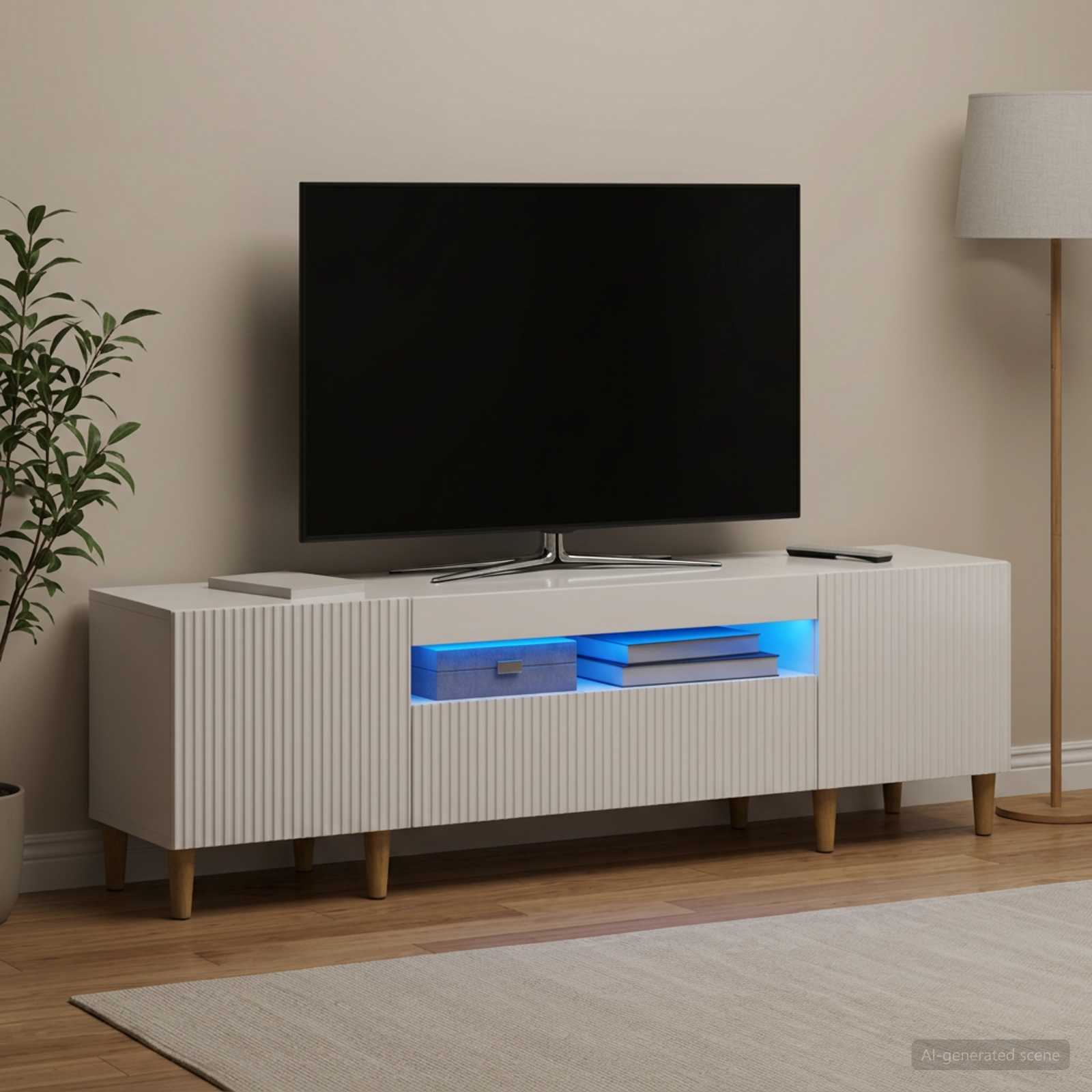 LED televizoriaus spintelė Itin blizgi balta Apdirbta mediena