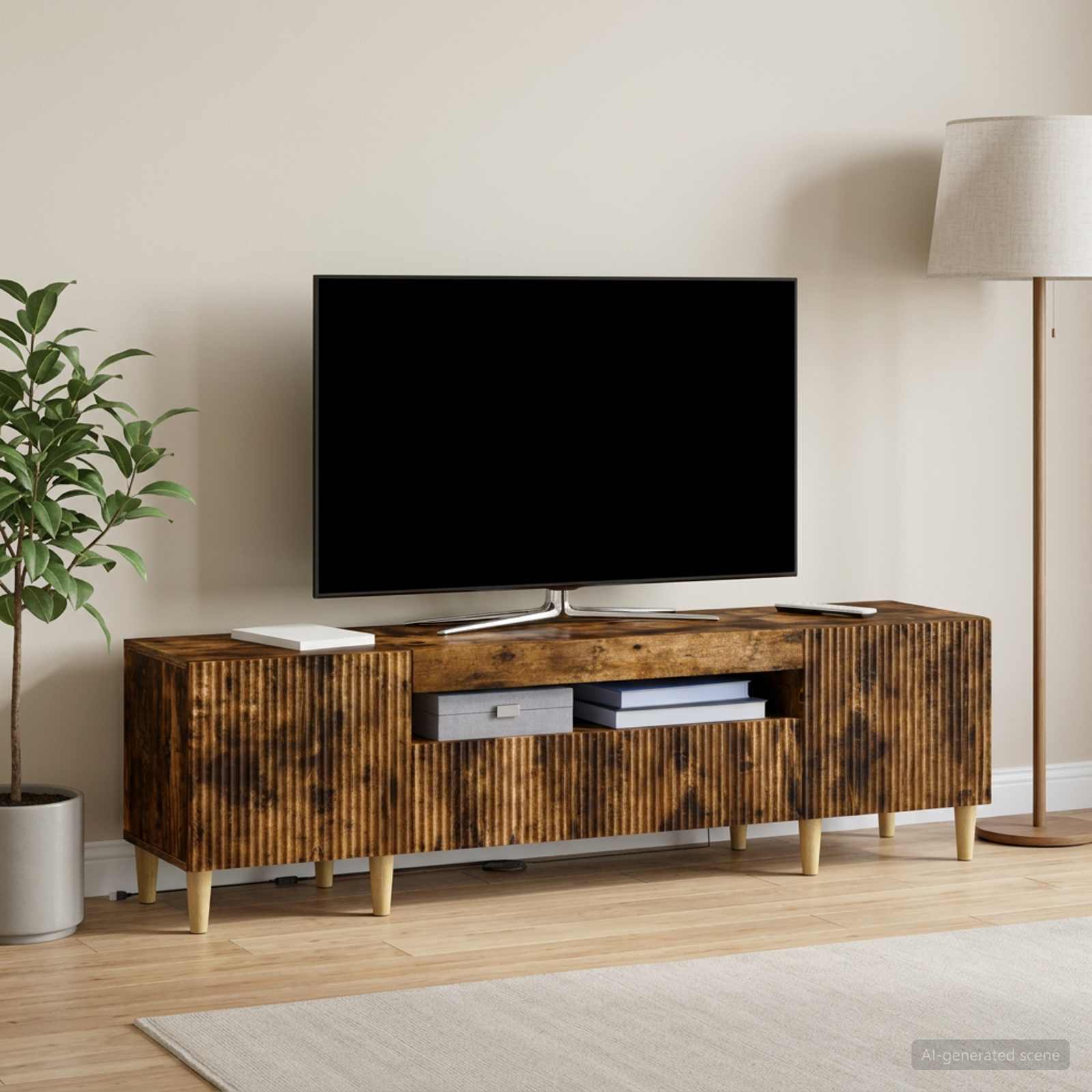 LED televizoriaus spintelė Dūminio ąžuolo Apdirbta mediena