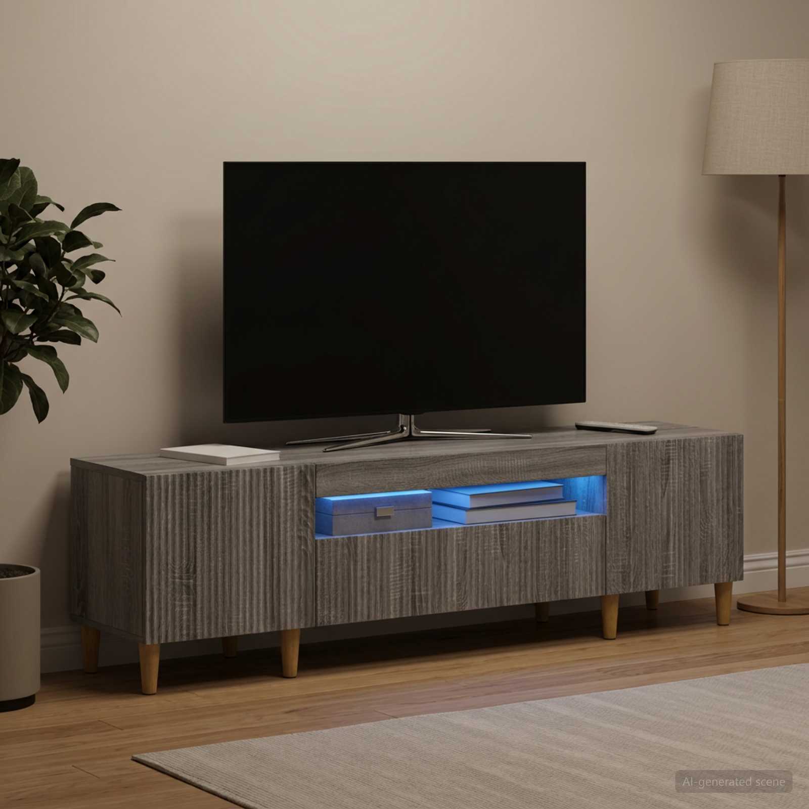 LED televizoriaus spintelė Pilka Sonoma Apdirbta mediena