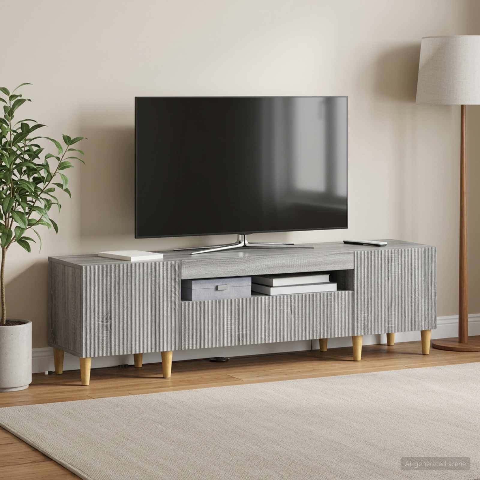 LED televizoriaus spintelė Pilka Sonoma Apdirbta mediena