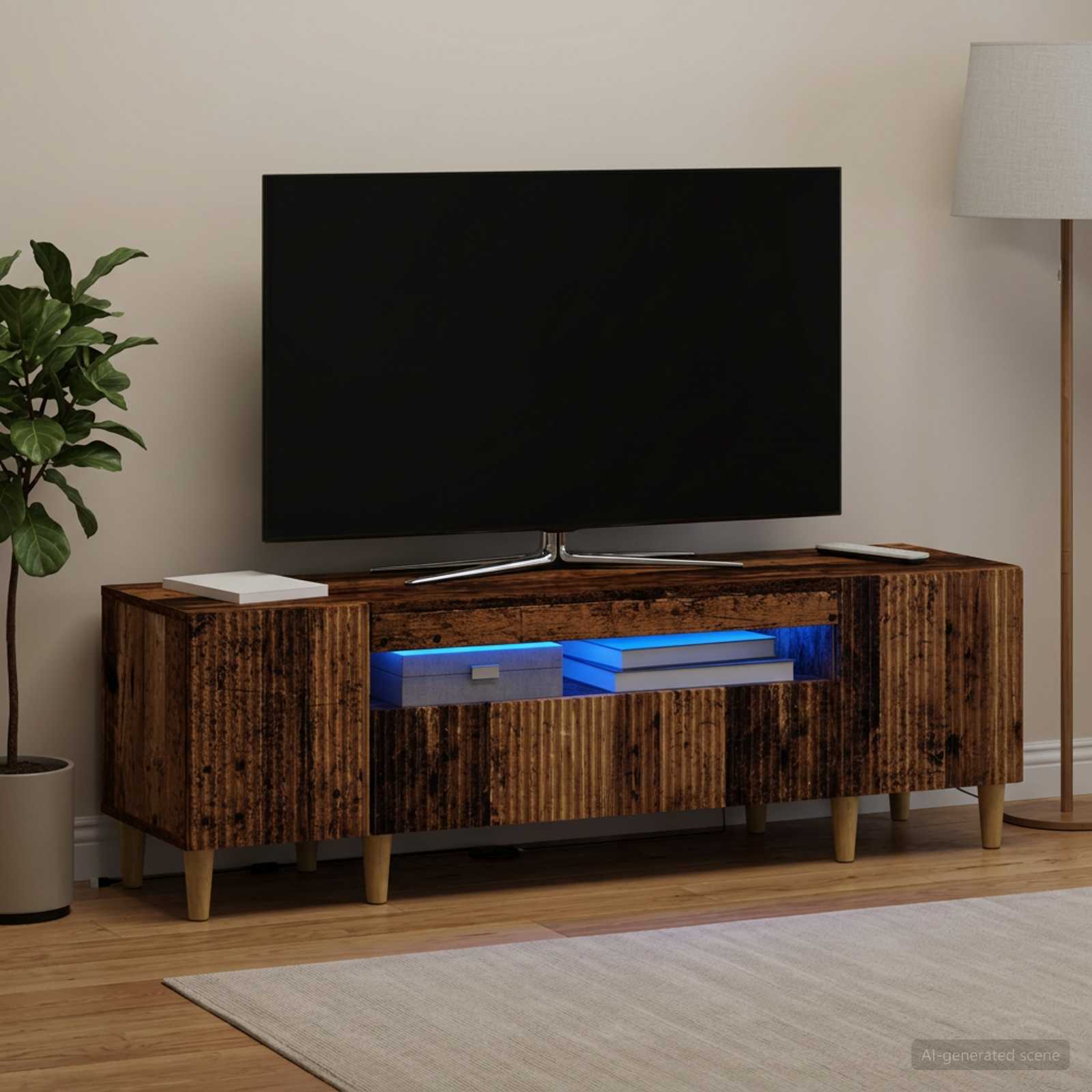 LED televizoriaus spintelė Sendintos medienos Apdirbta mediena