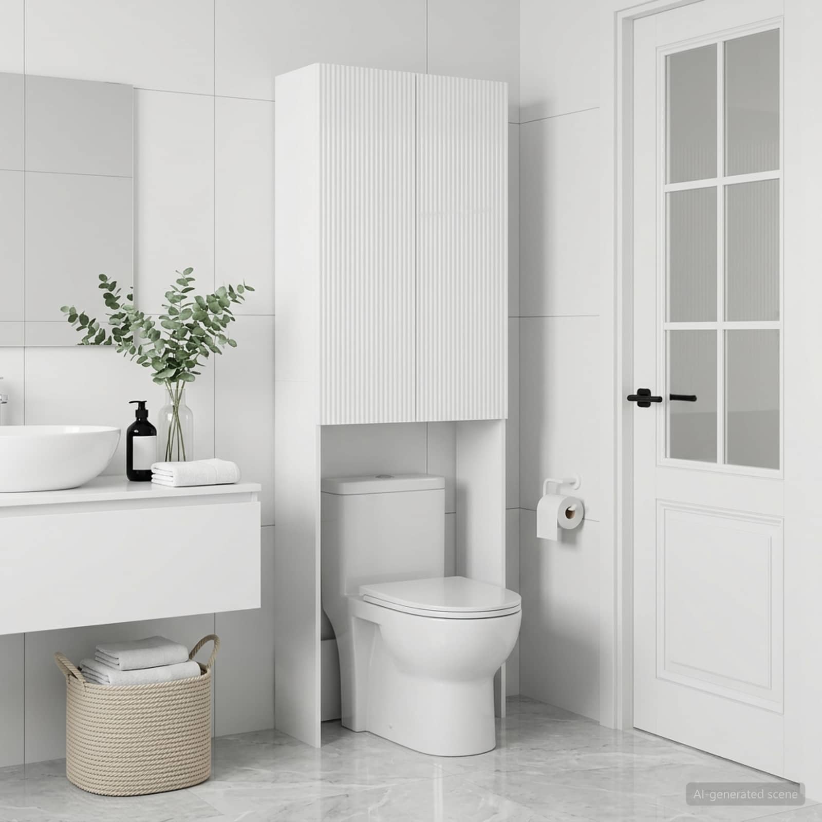 Tualeto spintelė ARNHEM Itin blizgi balta 66 x 25,5 x 190 cm