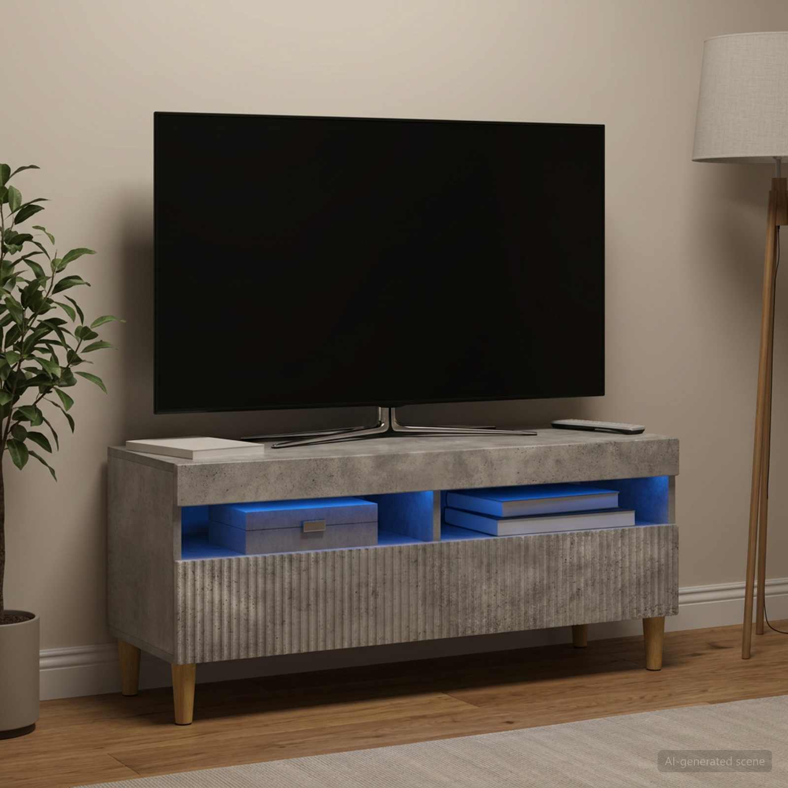 LED televizoriaus spintelė Betono pilka Apdirbta mediena