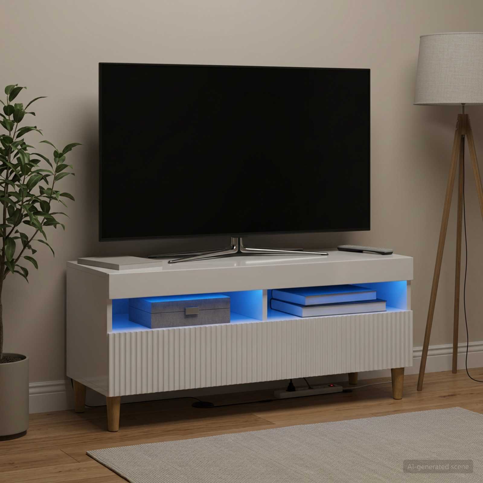 LED televizoriaus spintelė Itin blizgi balta Apdirbta mediena