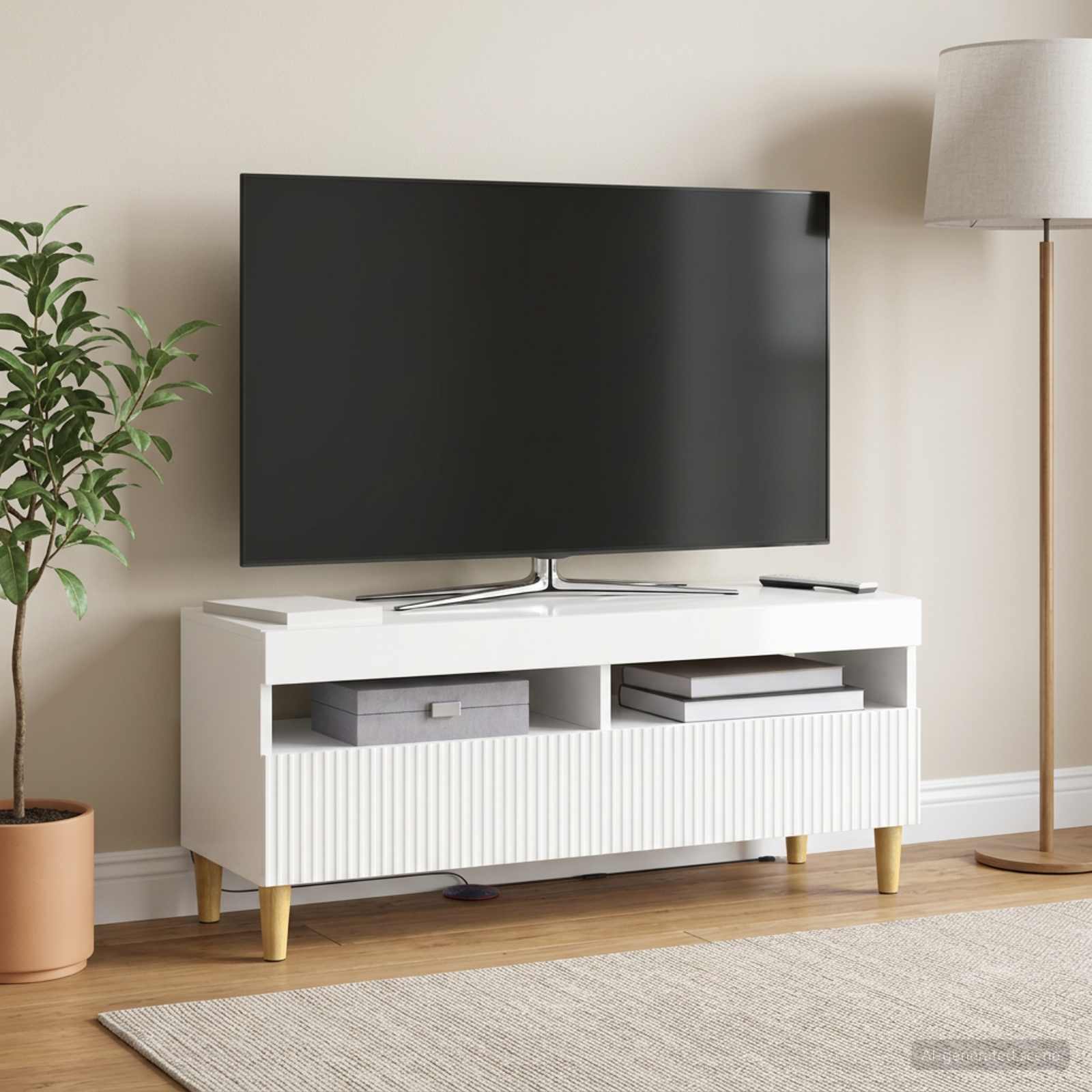 LED televizoriaus spintelė Itin blizgi balta Apdirbta mediena