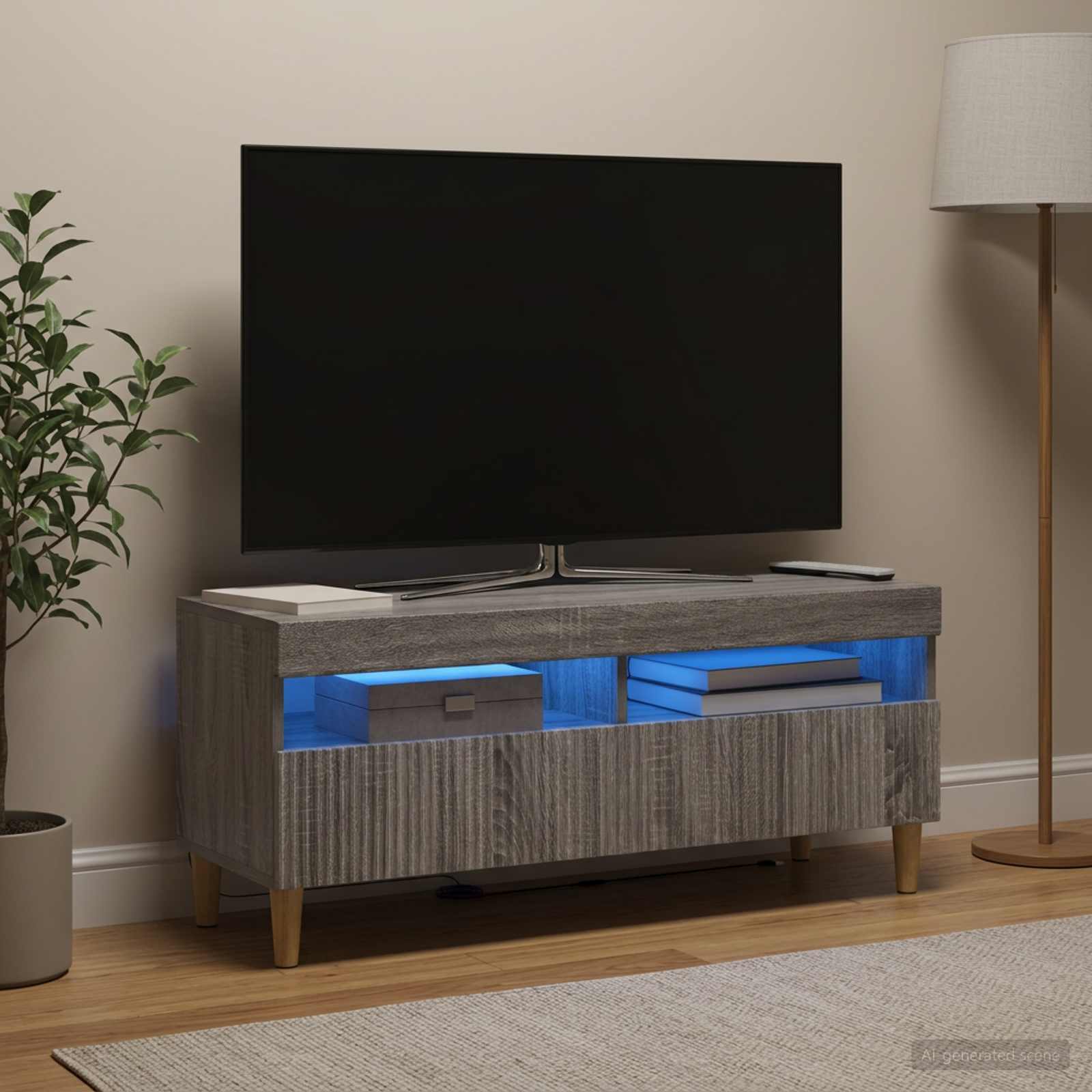 LED televizoriaus spintelė Pilka Sonoma Apdirbta mediena