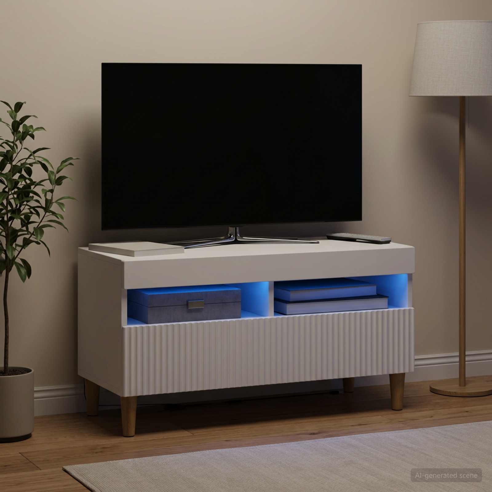 LED televizoriaus spintelė Balta Apdirbta mediena