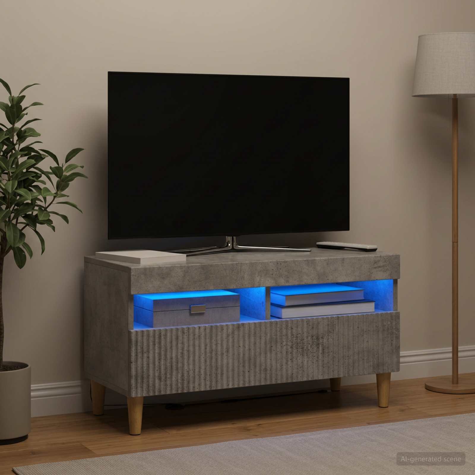 LED televizoriaus spintelė Betono pilka Apdirbta mediena