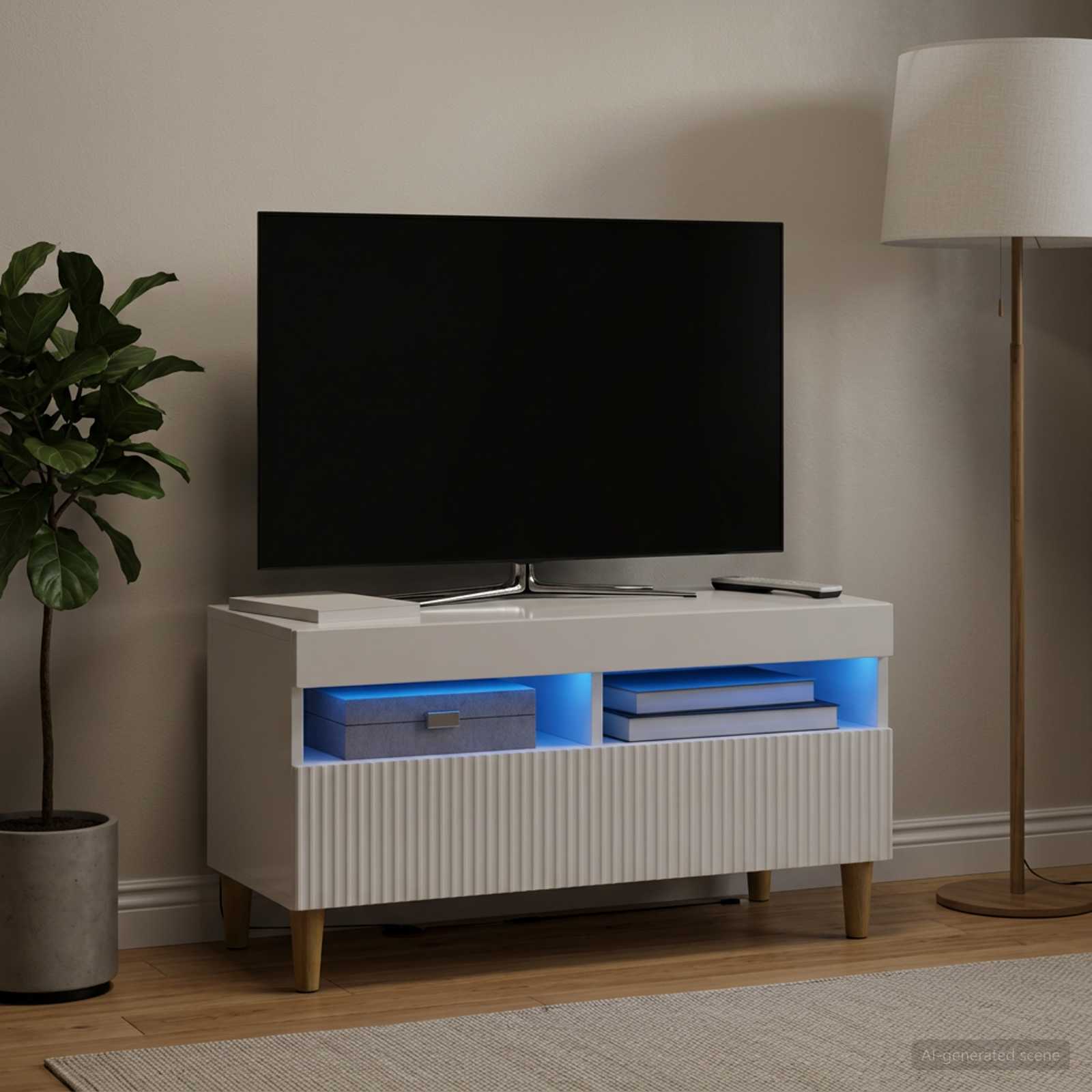 LED televizoriaus spintelė Itin blizgi balta Apdirbta mediena