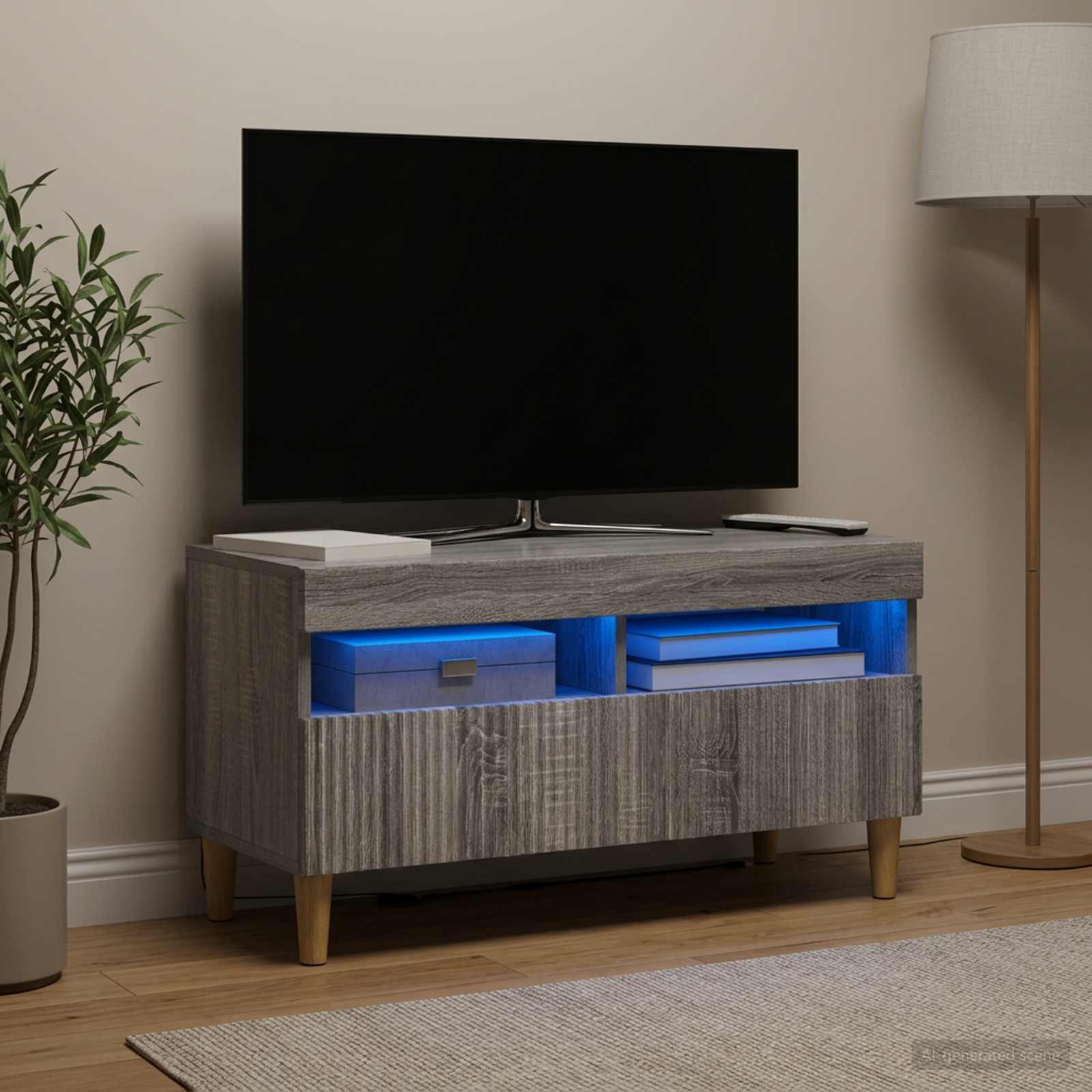 LED televizoriaus spintelė Pilka Sonoma Apdirbta mediena