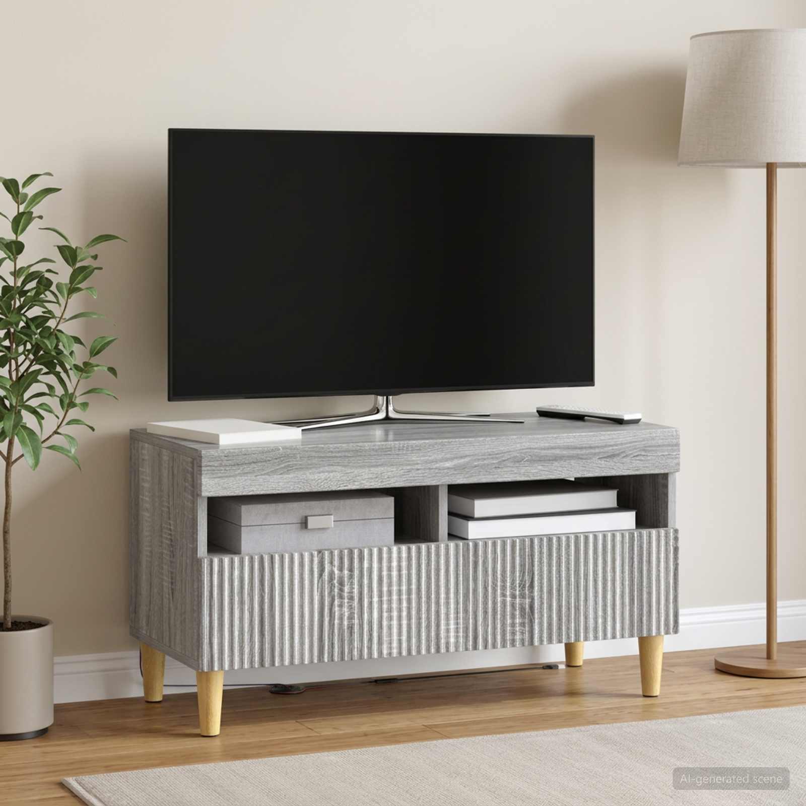 LED televizoriaus spintelė Pilka Sonoma Apdirbta mediena