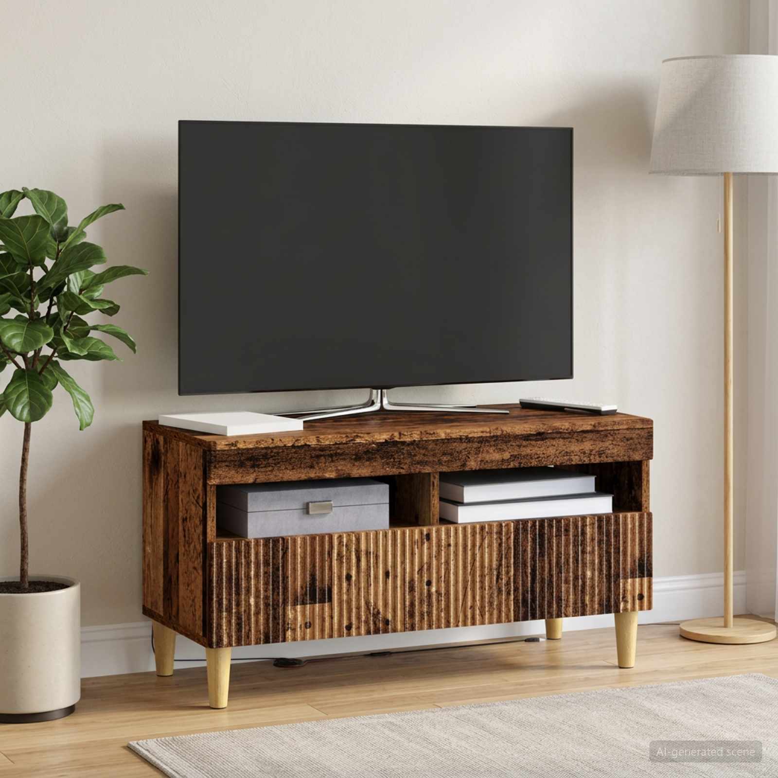 LED televizoriaus spintelė Sendintos medienos Apdirbta mediena