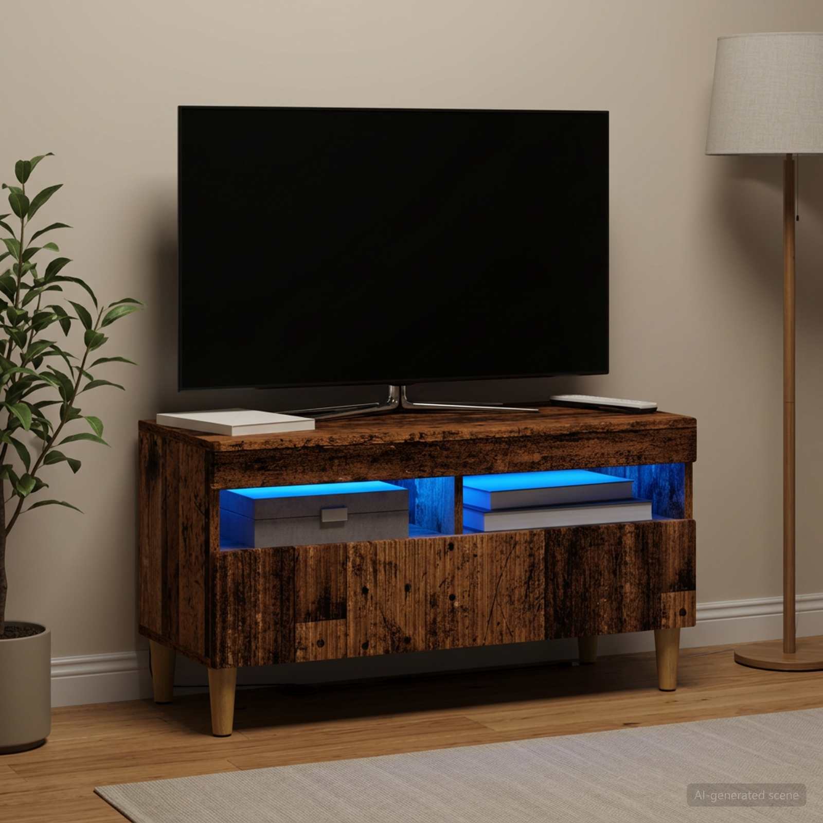 LED televizoriaus spintelė Sendintos medienos Apdirbta mediena
