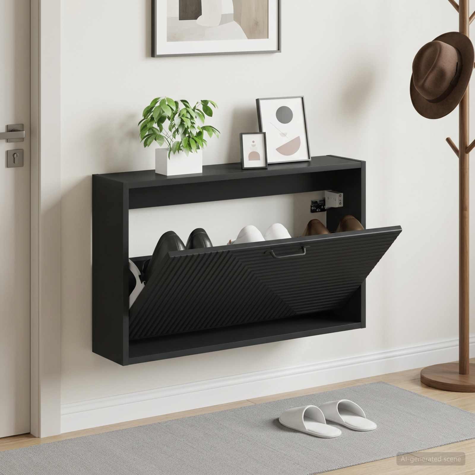 Sieninis batų kabinetas HAARLEM 71 x 17 x 43 cm Juoda