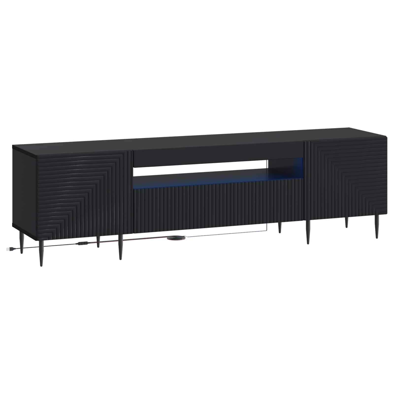 LED televizoriaus spintelė Juoda Apdirbta mediena
