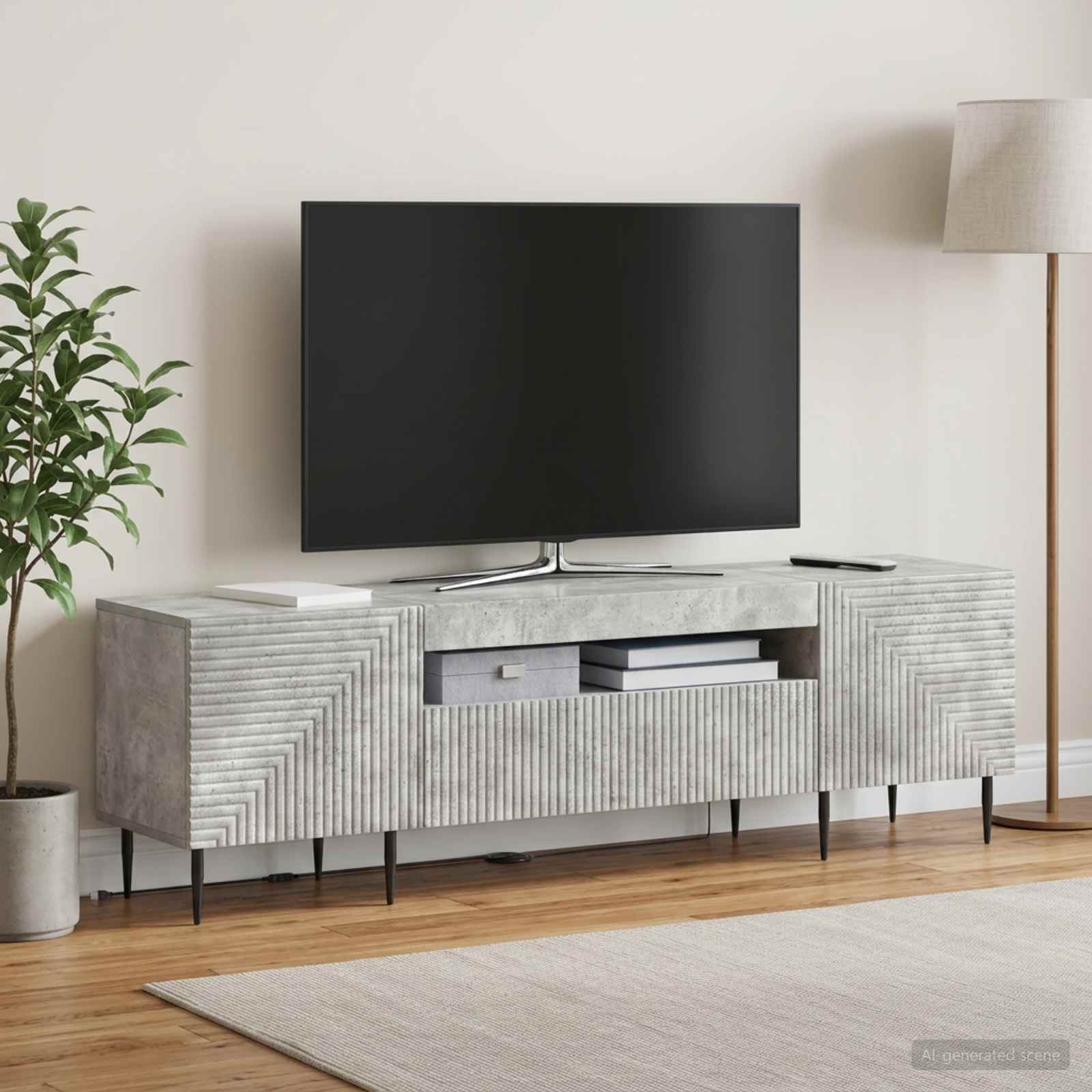 LED televizoriaus spintelė Betono pilka Apdirbta mediena
