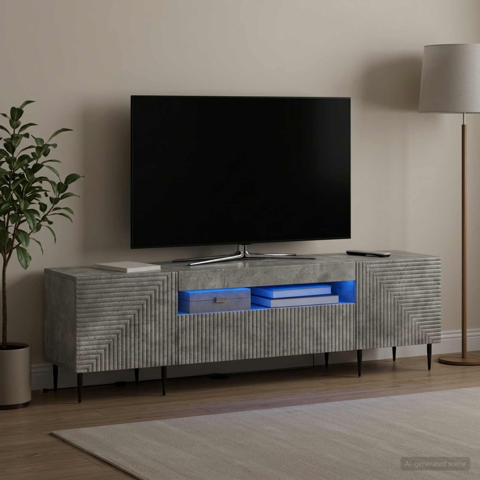 LED televizoriaus spintelė Betono pilka Apdirbta mediena