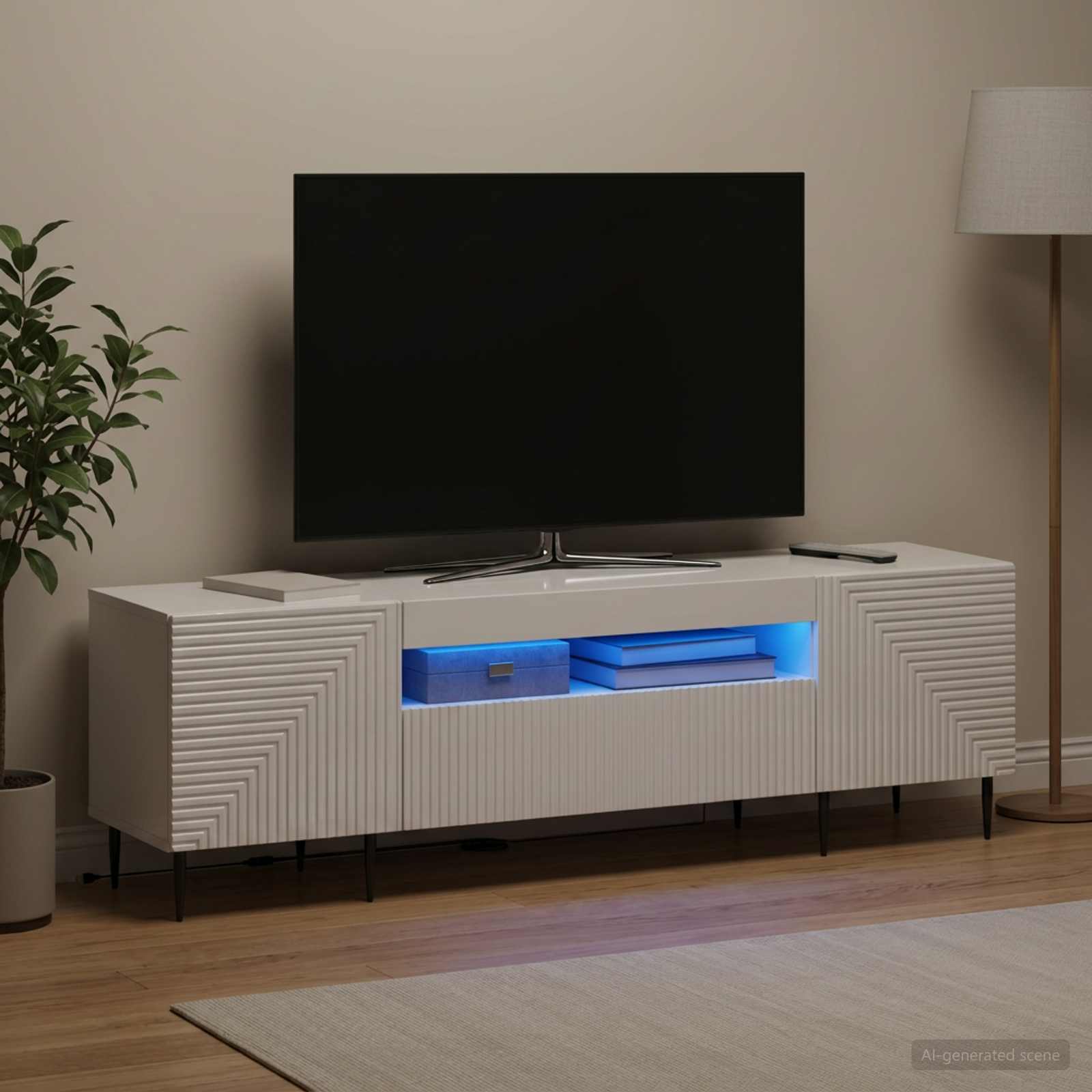 LED televizoriaus spintelė Itin blizgi balta Apdirbta mediena