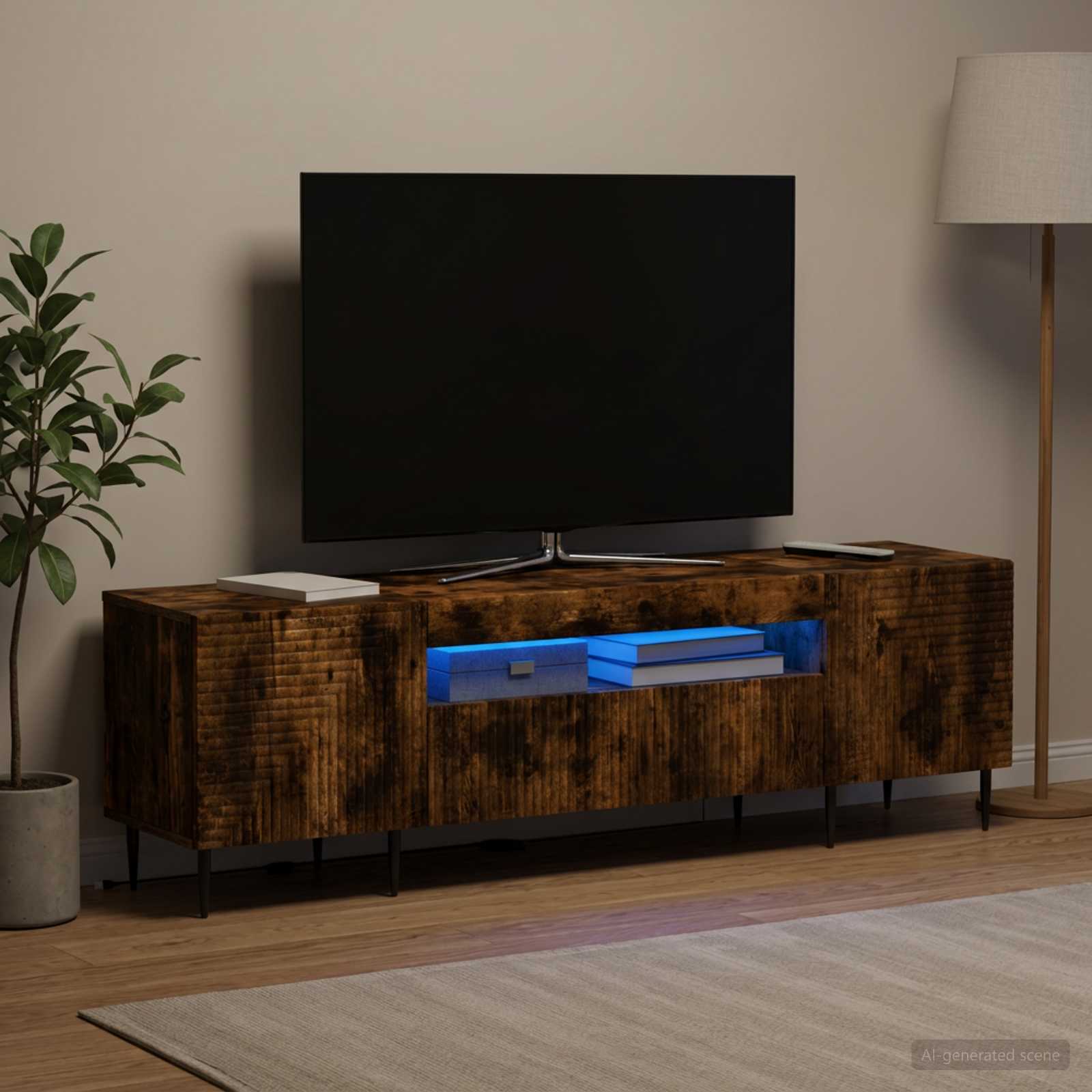 LED televizoriaus spintelė Dūminio ąžuolo Apdirbta mediena