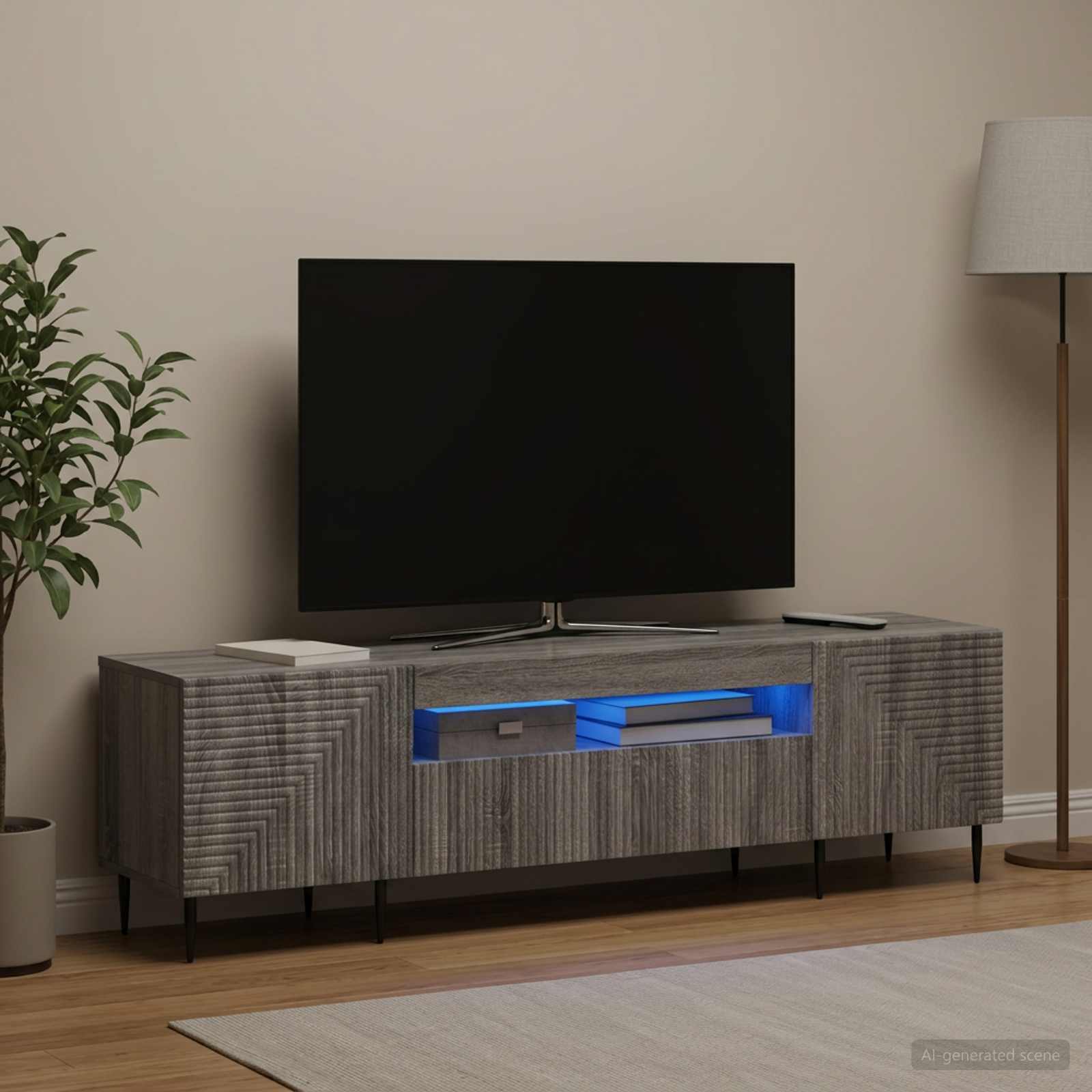 LED televizoriaus spintelė Pilka Sonoma Apdirbta mediena