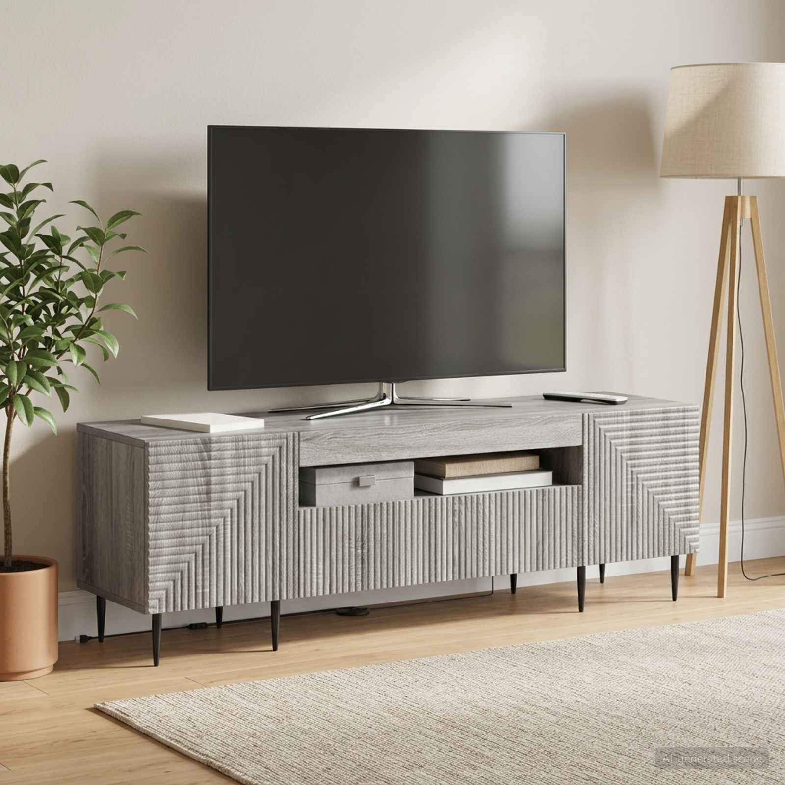 LED televizoriaus spintelė Pilka Sonoma Apdirbta mediena