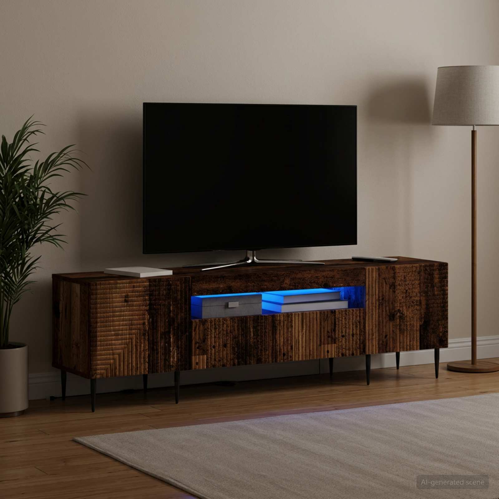 LED televizoriaus spintelė Sendintos medienos Apdirbta mediena