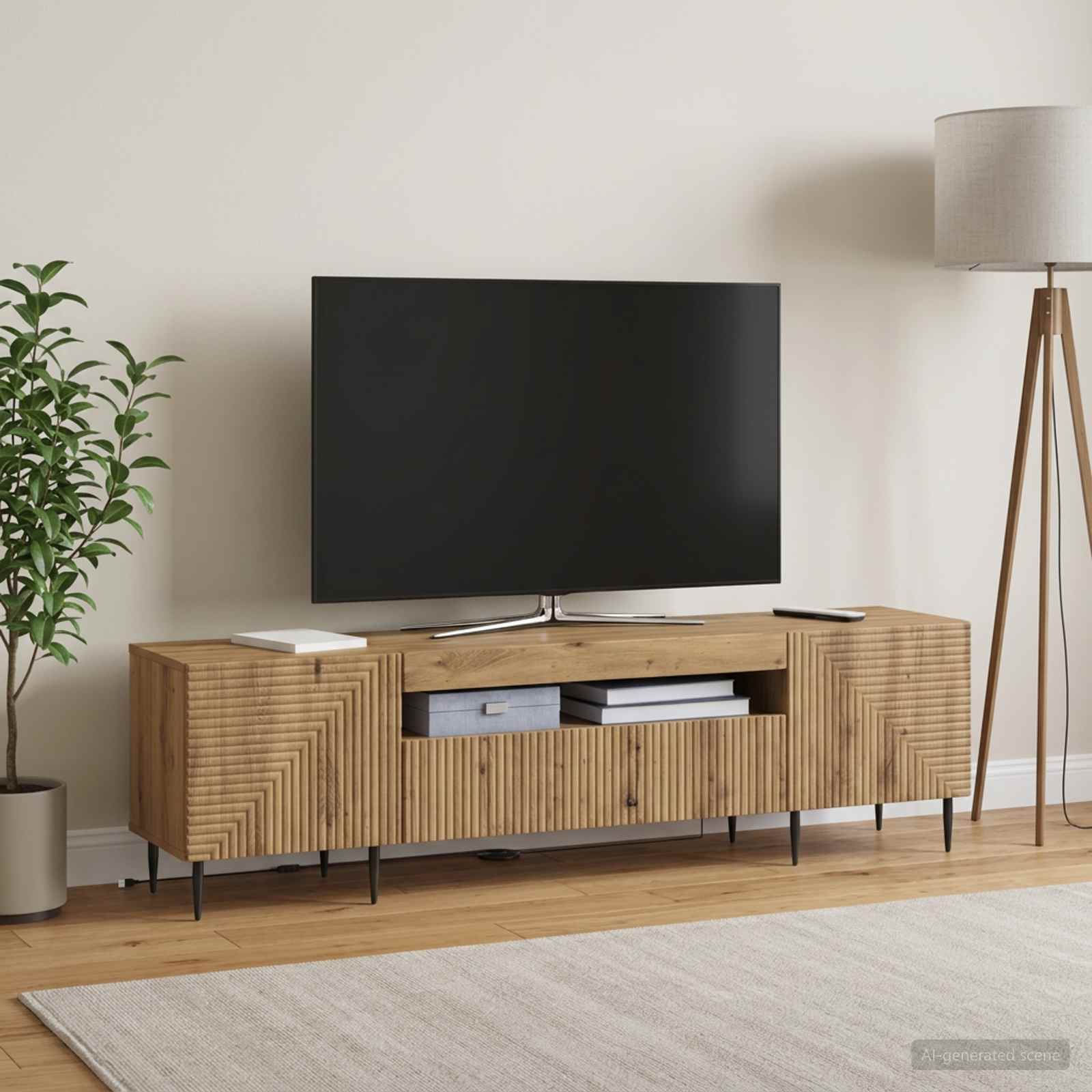 LED televizoriaus spintelė Artisano ąžuolo Apdirbta mediena