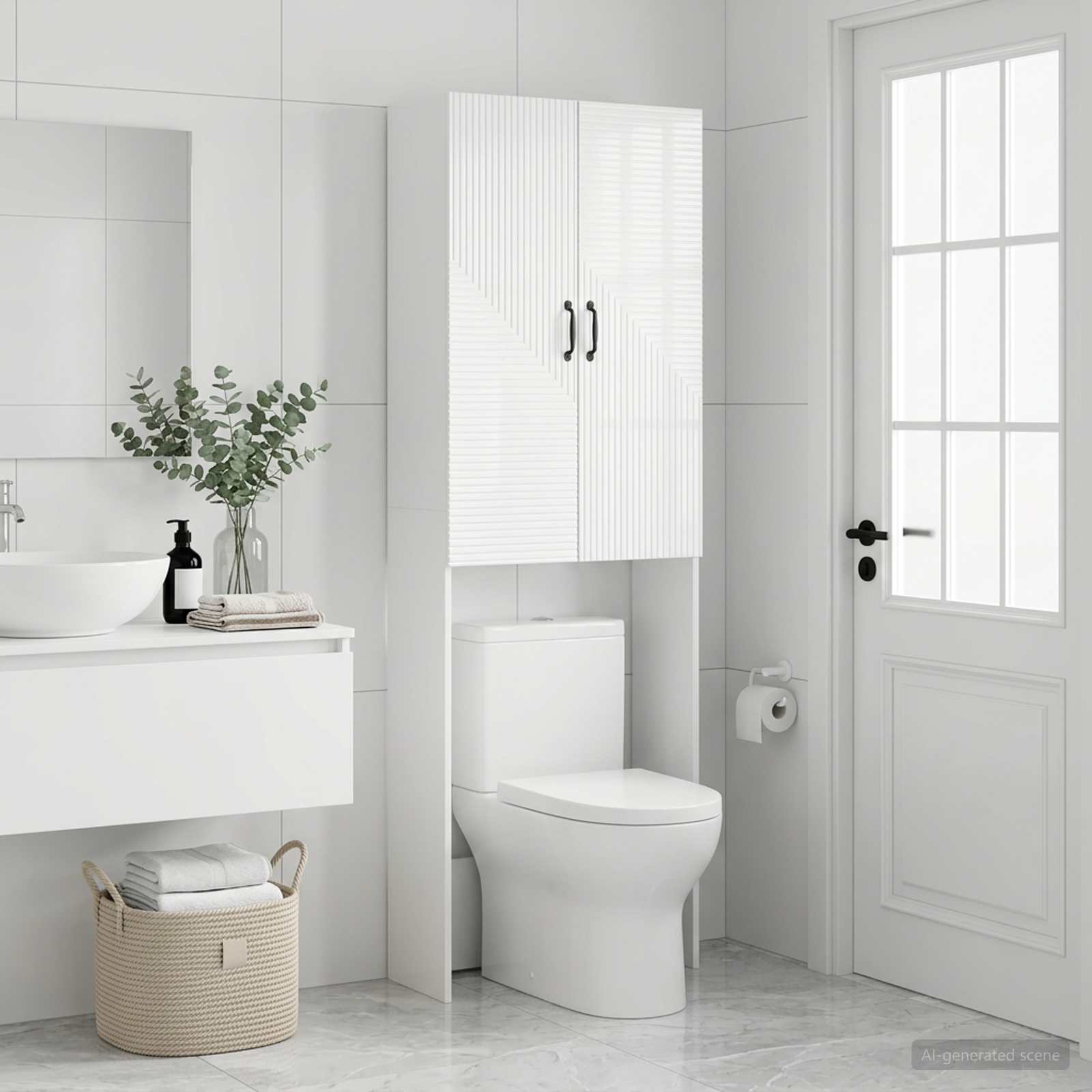 Tualeto spintelė HAARLEM Itin blizgi balta 66 x 25,5 x 190 cm