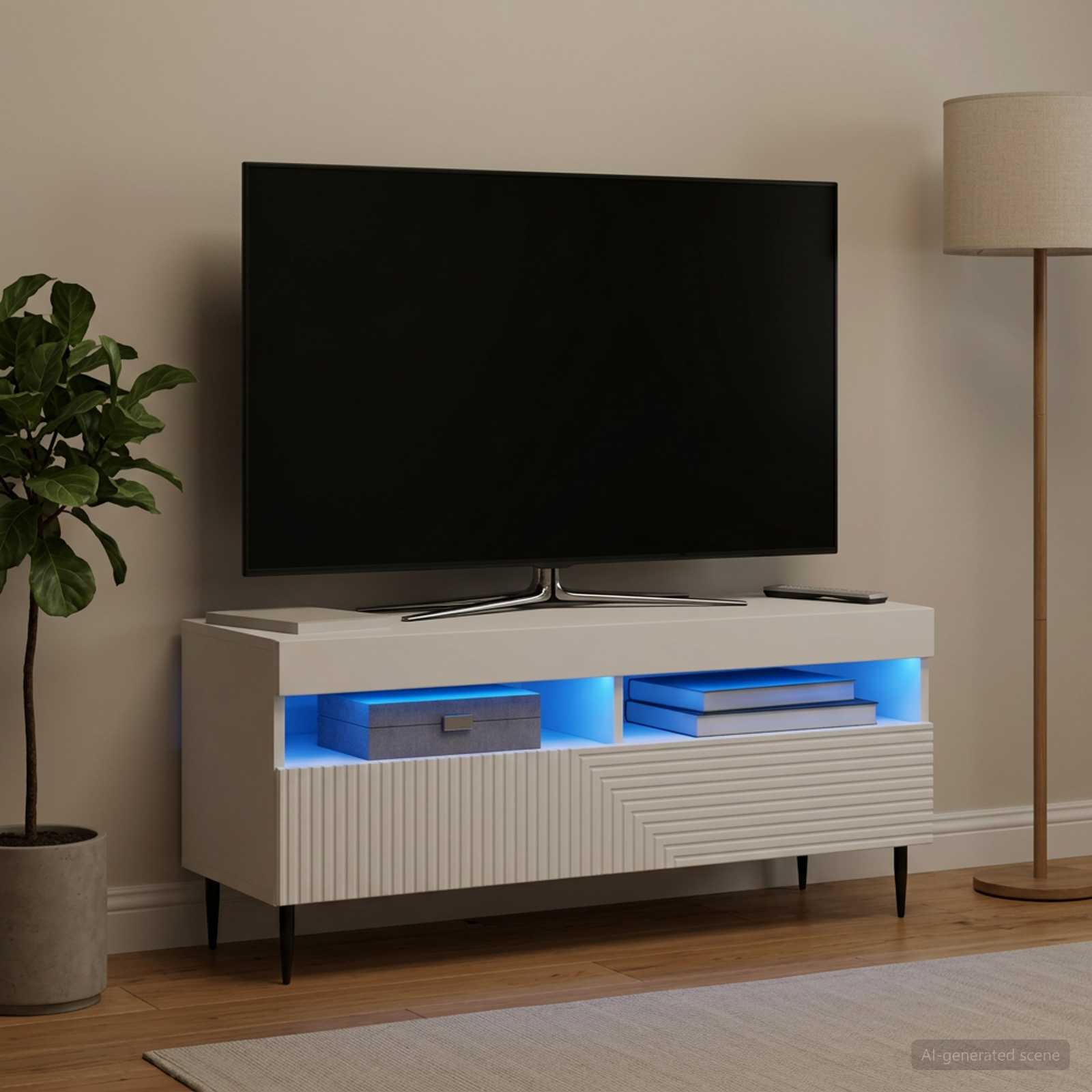 LED televizoriaus spintelė Balta Apdirbta mediena
