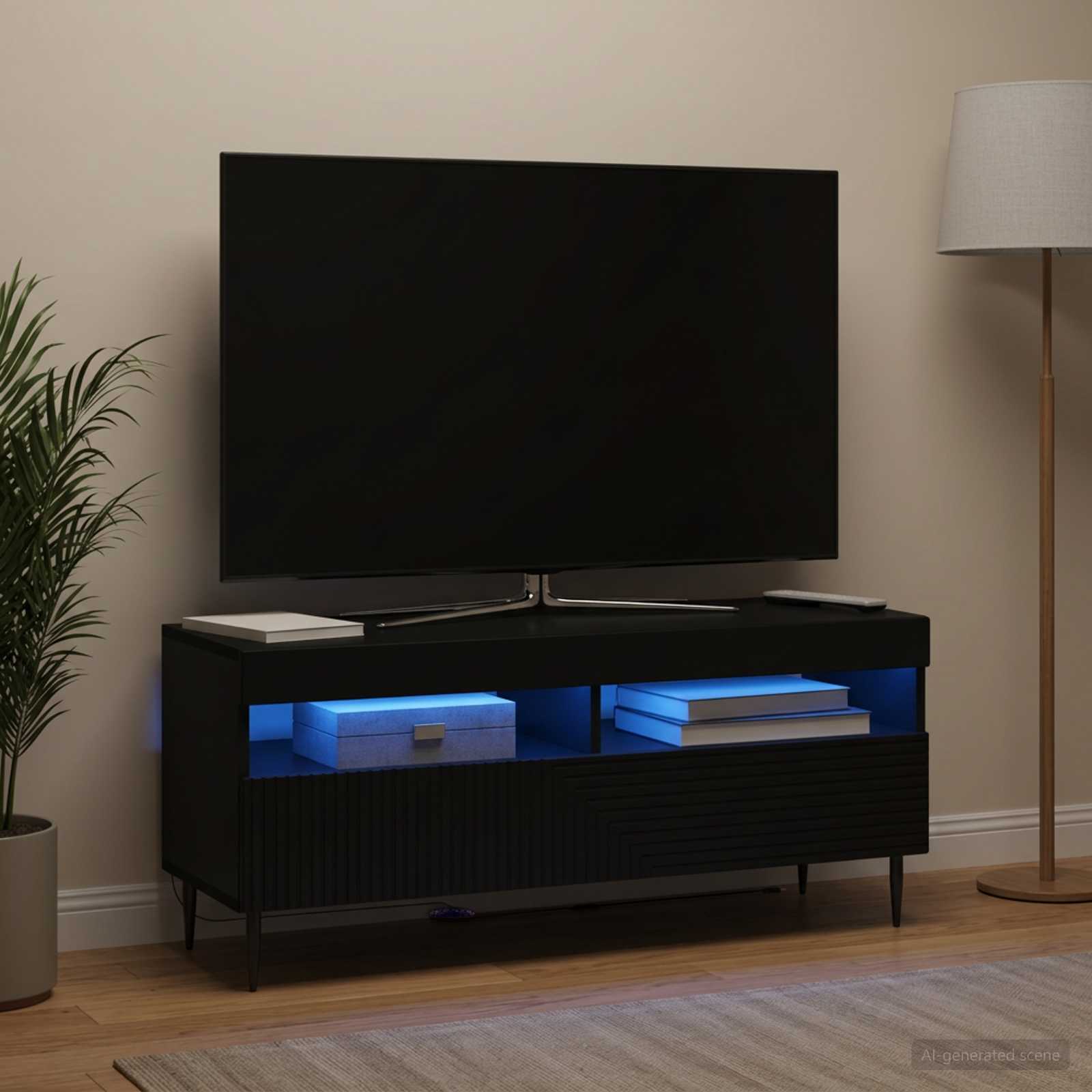 LED televizoriaus spintelė Juoda Apdirbta mediena