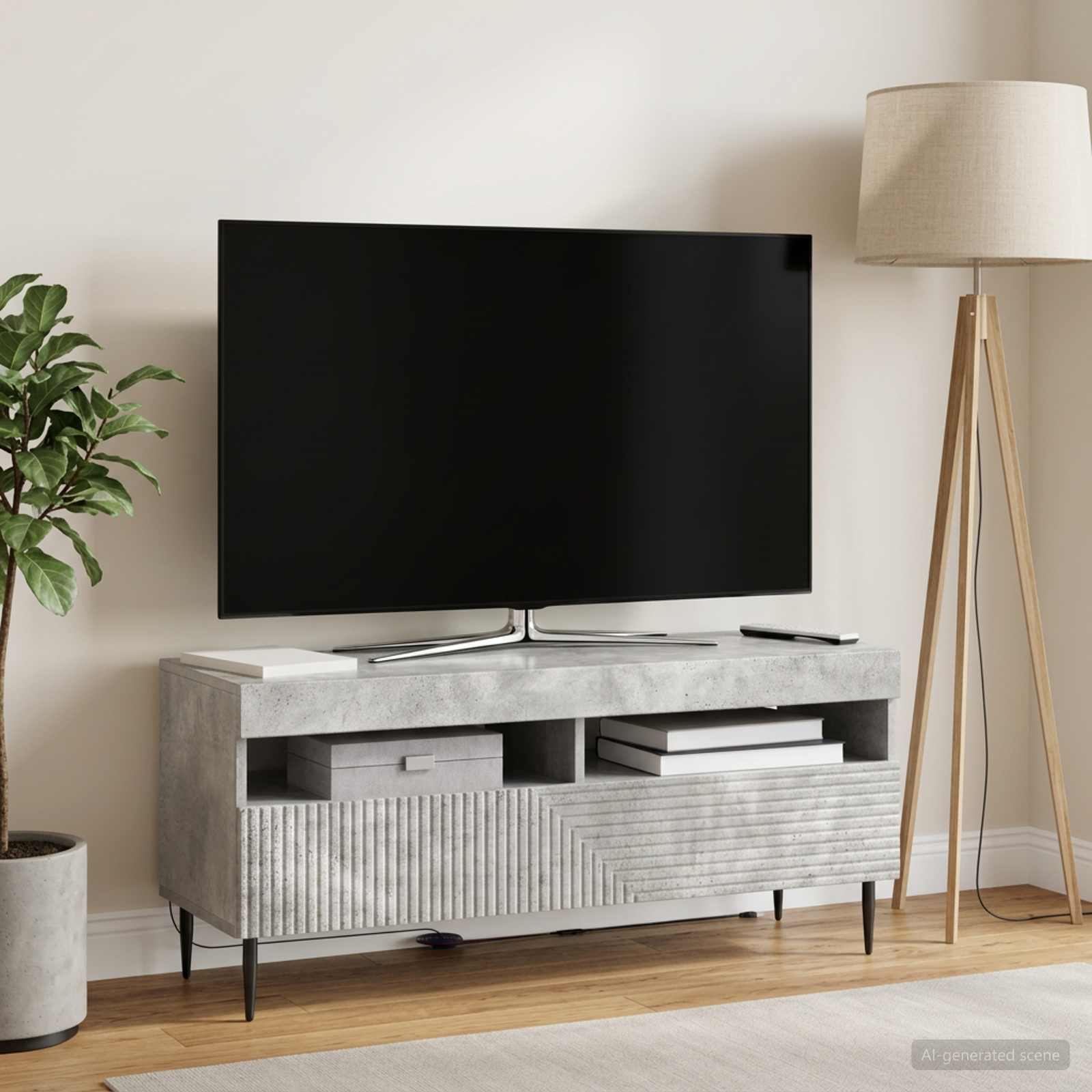 LED televizoriaus spintelė Betono pilka Apdirbta mediena