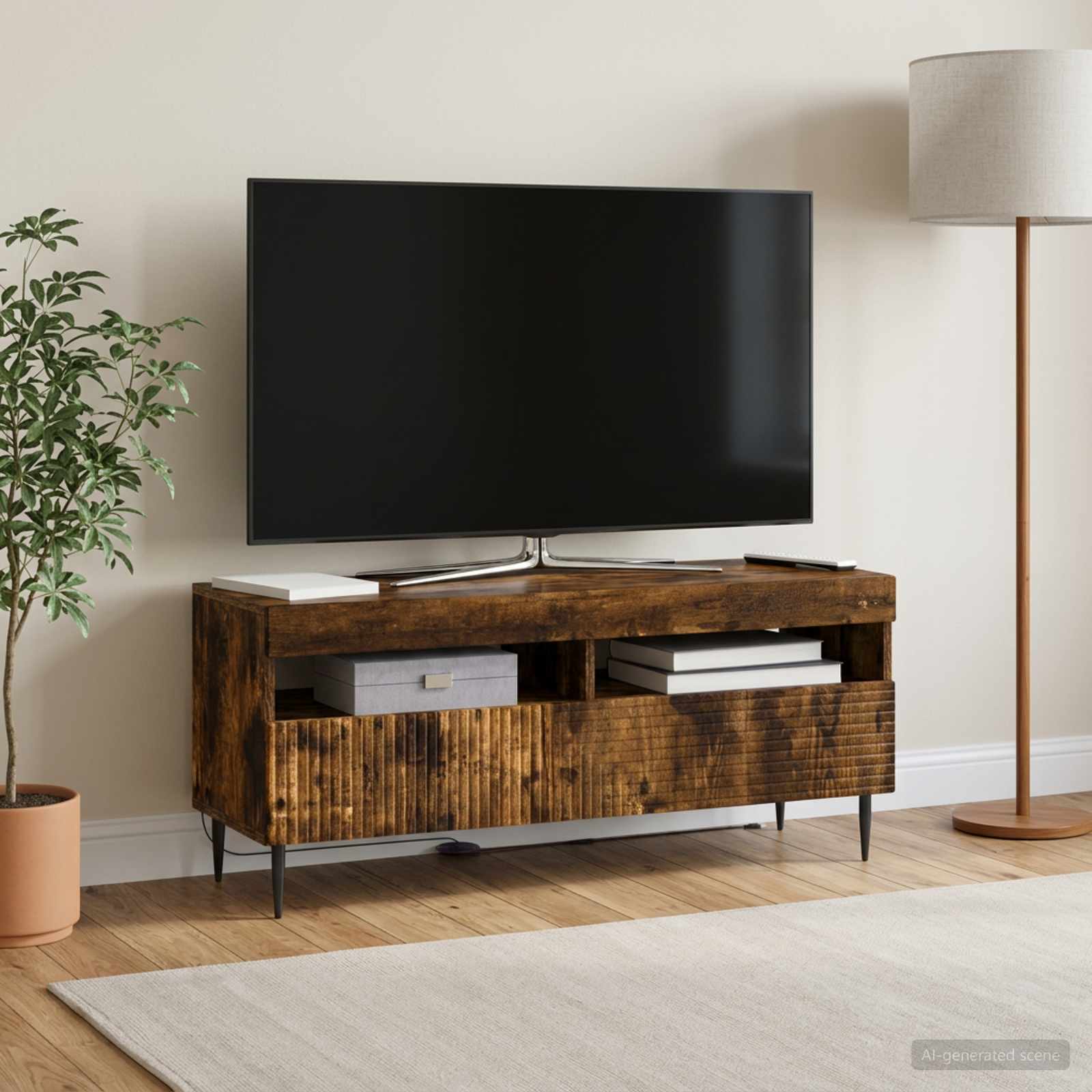 LED televizoriaus spintelė Dūminio ąžuolo Apdirbta mediena