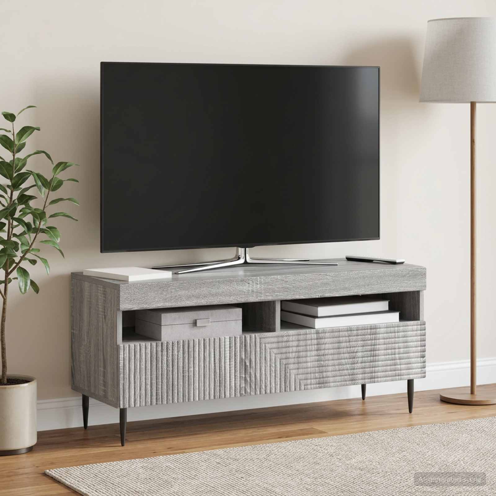 LED televizoriaus spintelė Pilka Sonoma Apdirbta mediena