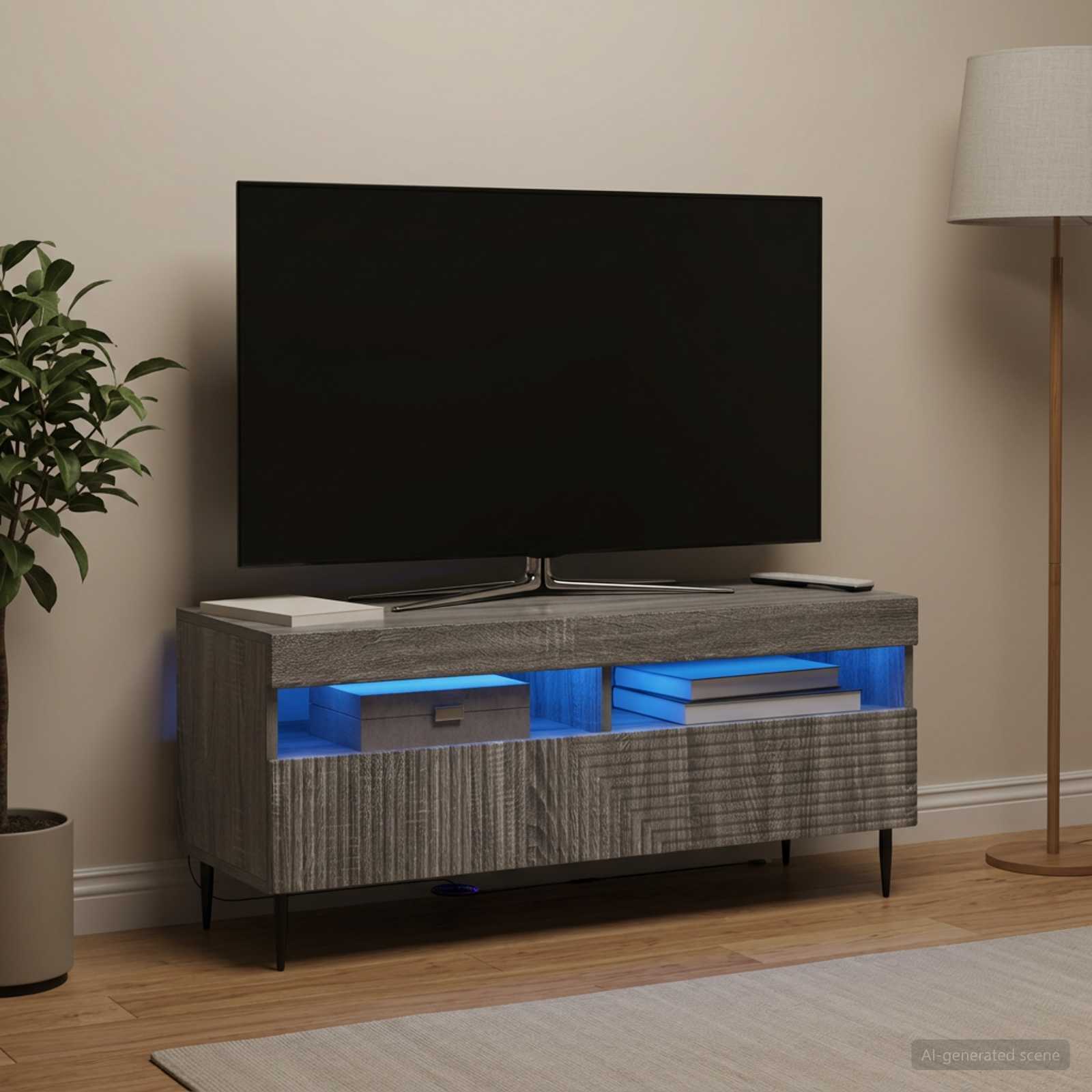 LED televizoriaus spintelė Pilka Sonoma Apdirbta mediena