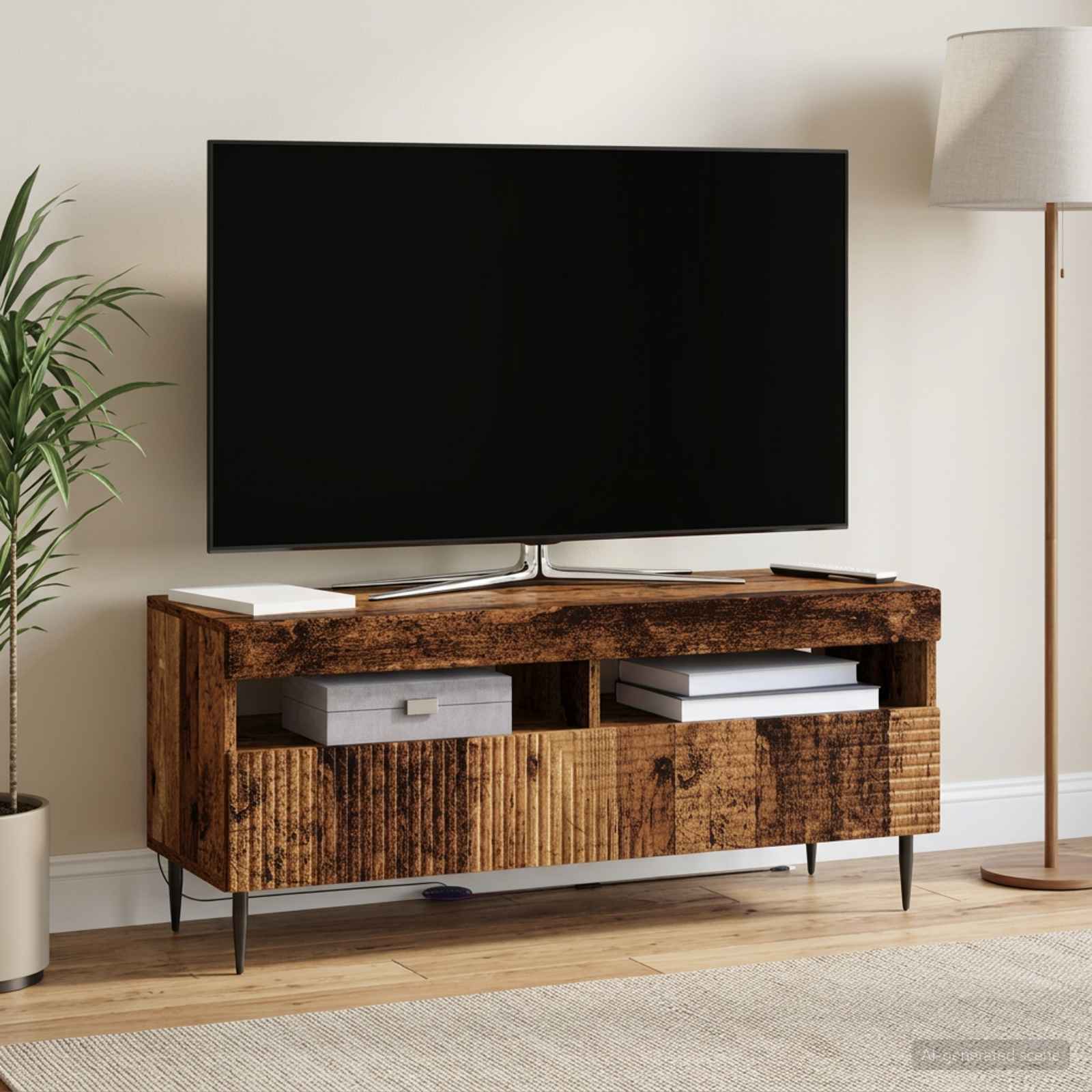LED televizoriaus spintelė Sendintos medienos Apdirbta mediena
