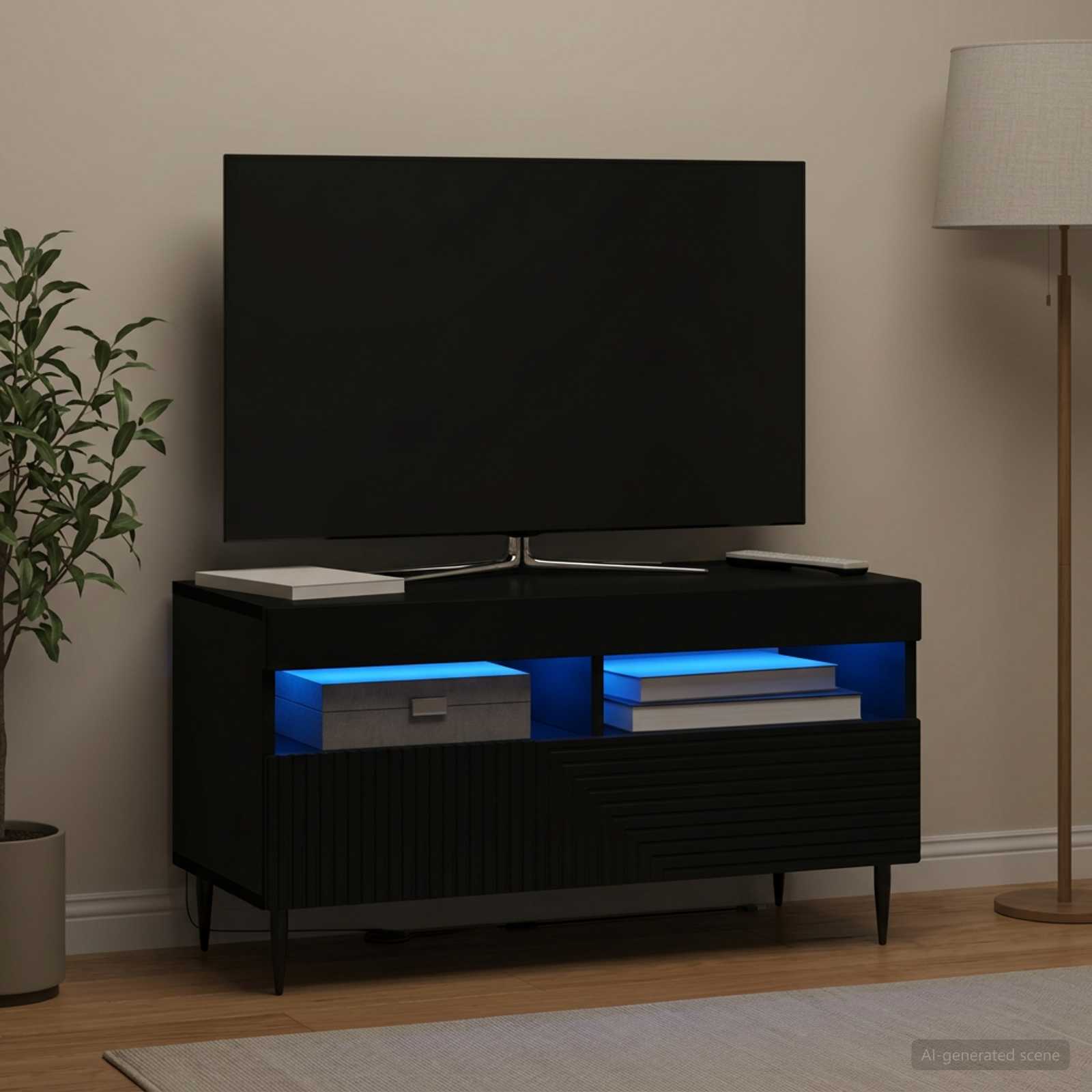 LED televizoriaus spintelė Juoda Apdirbta mediena