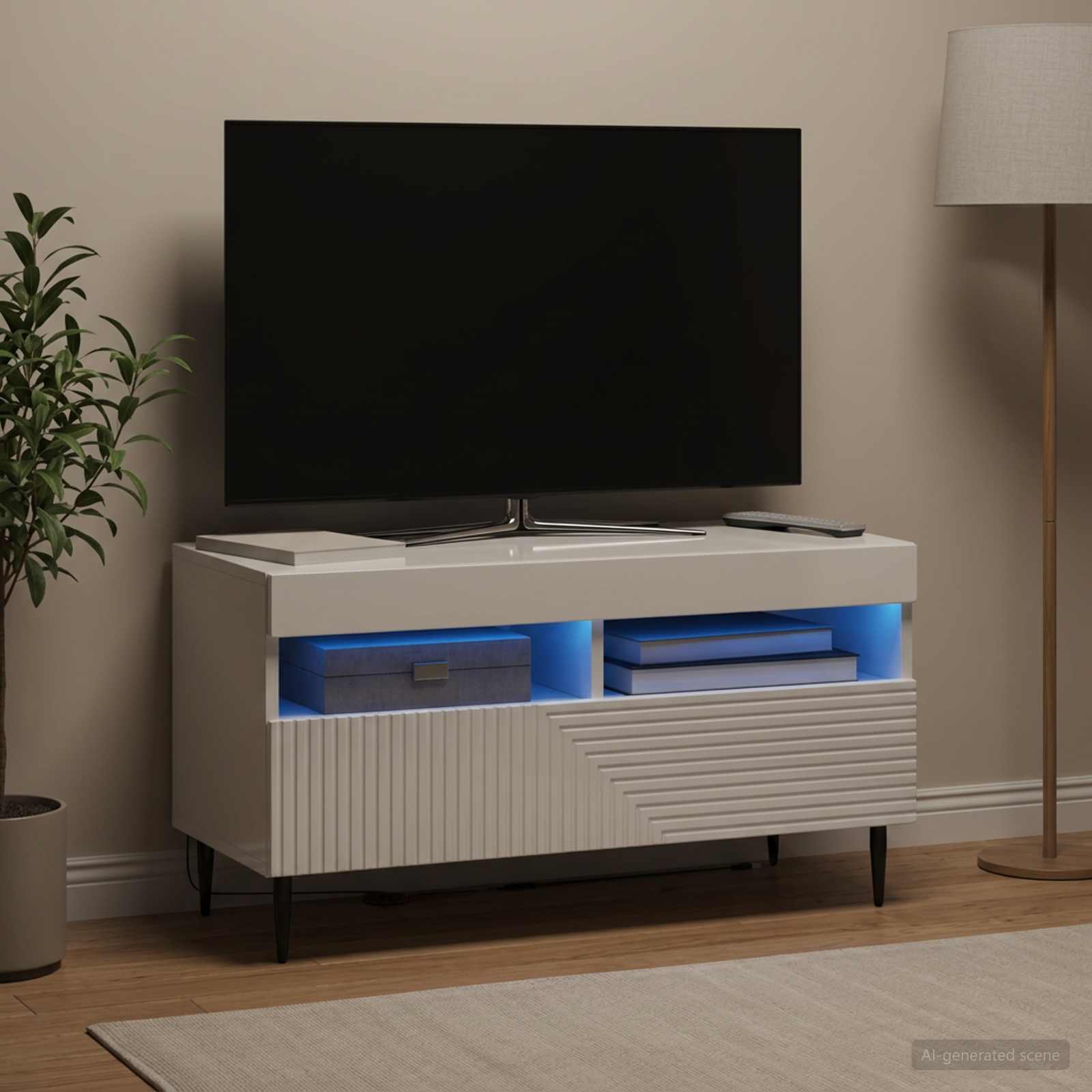 LED televizoriaus spintelė Itin blizgi balta Apdirbta mediena