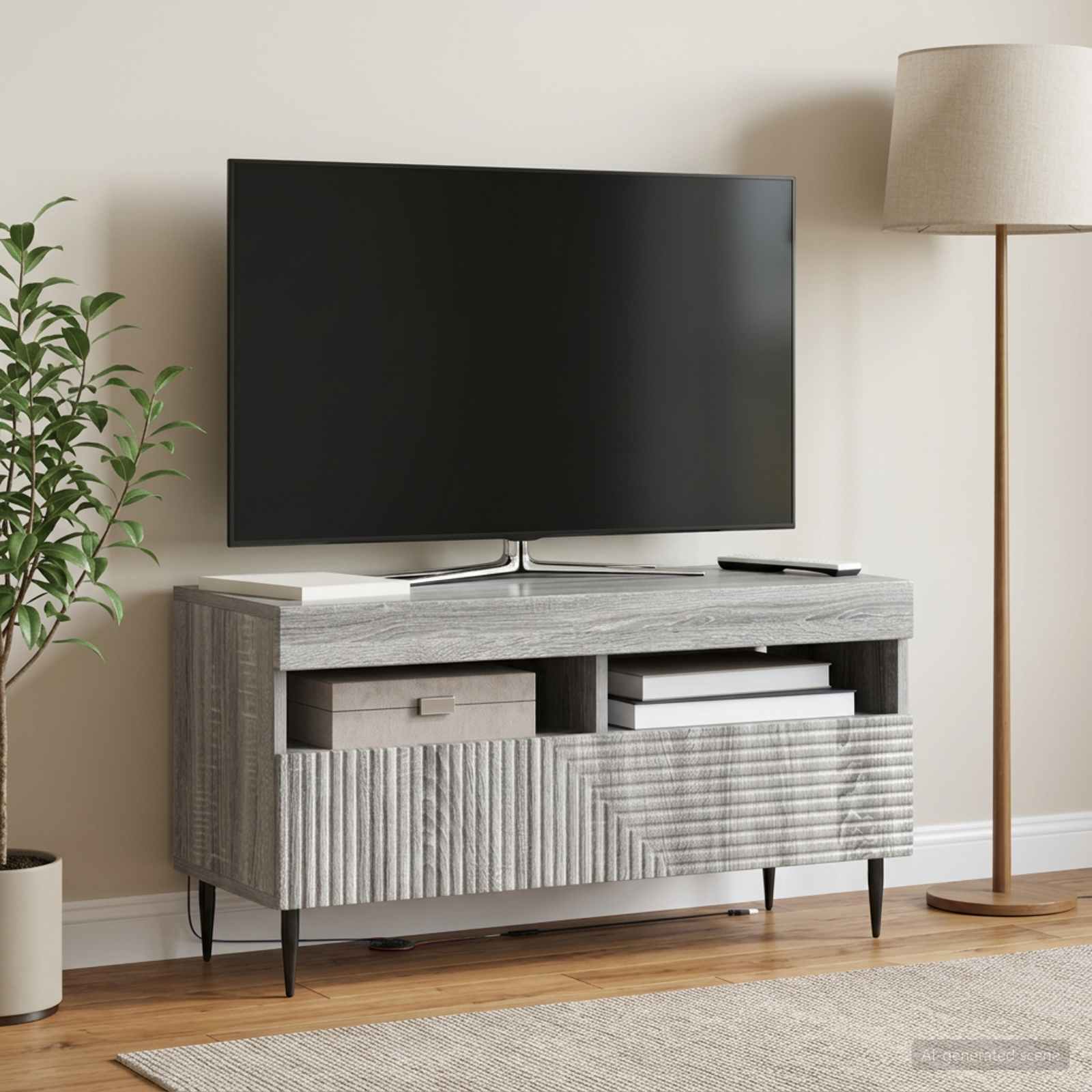 LED televizoriaus spintelė Pilka Sonoma Apdirbta mediena