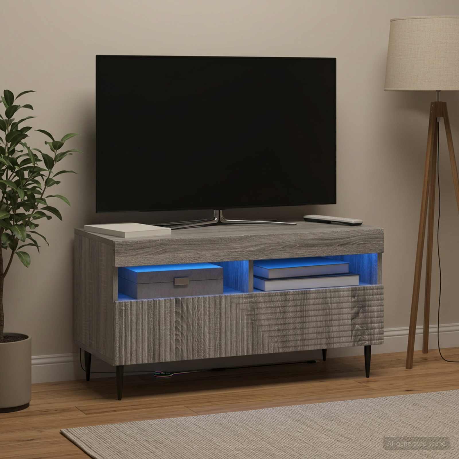 LED televizoriaus spintelė Pilka Sonoma Apdirbta mediena