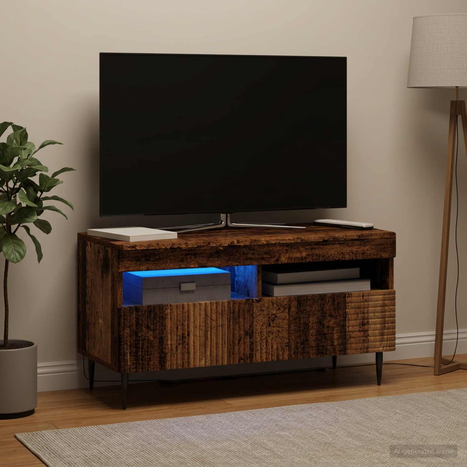 LED televizoriaus spintelė Sendintos medienos Apdirbta mediena